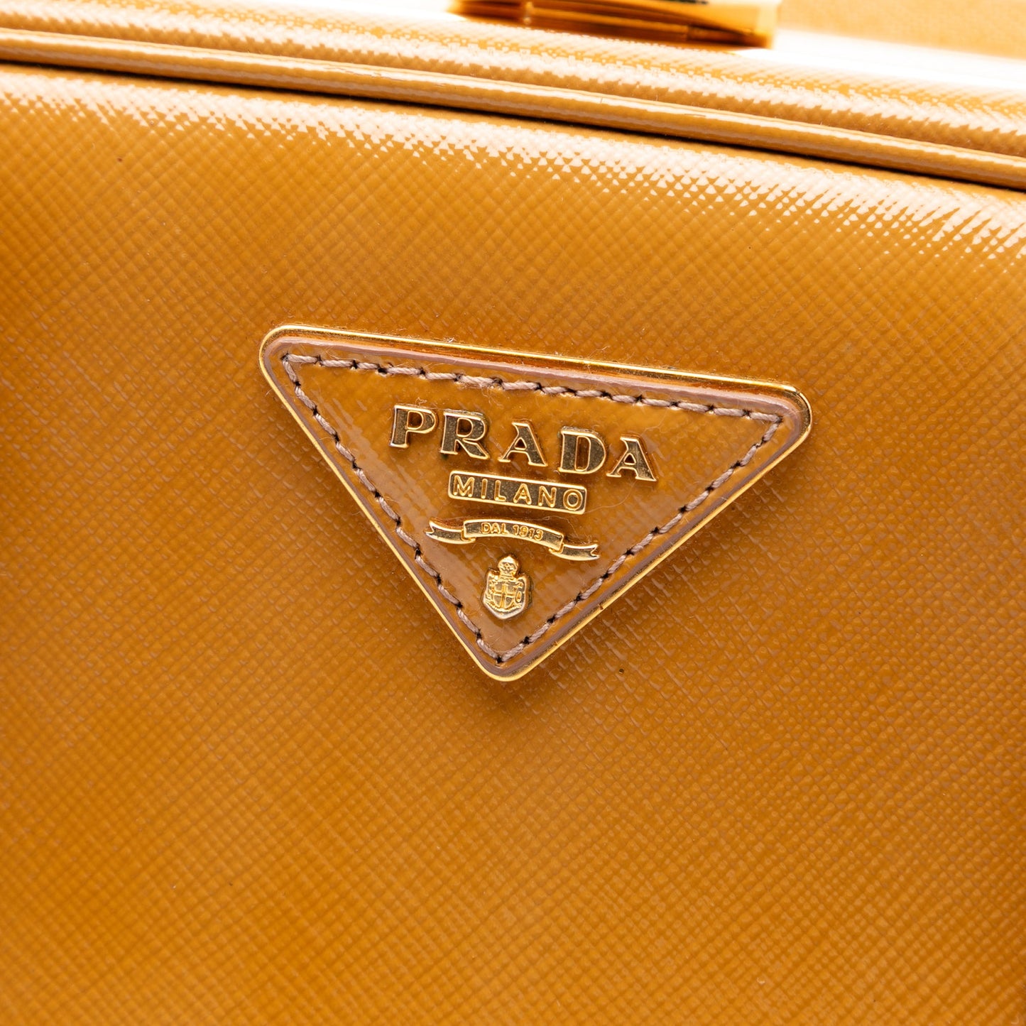 Prada Saffiano Vernice Pyramid Frame Handbag