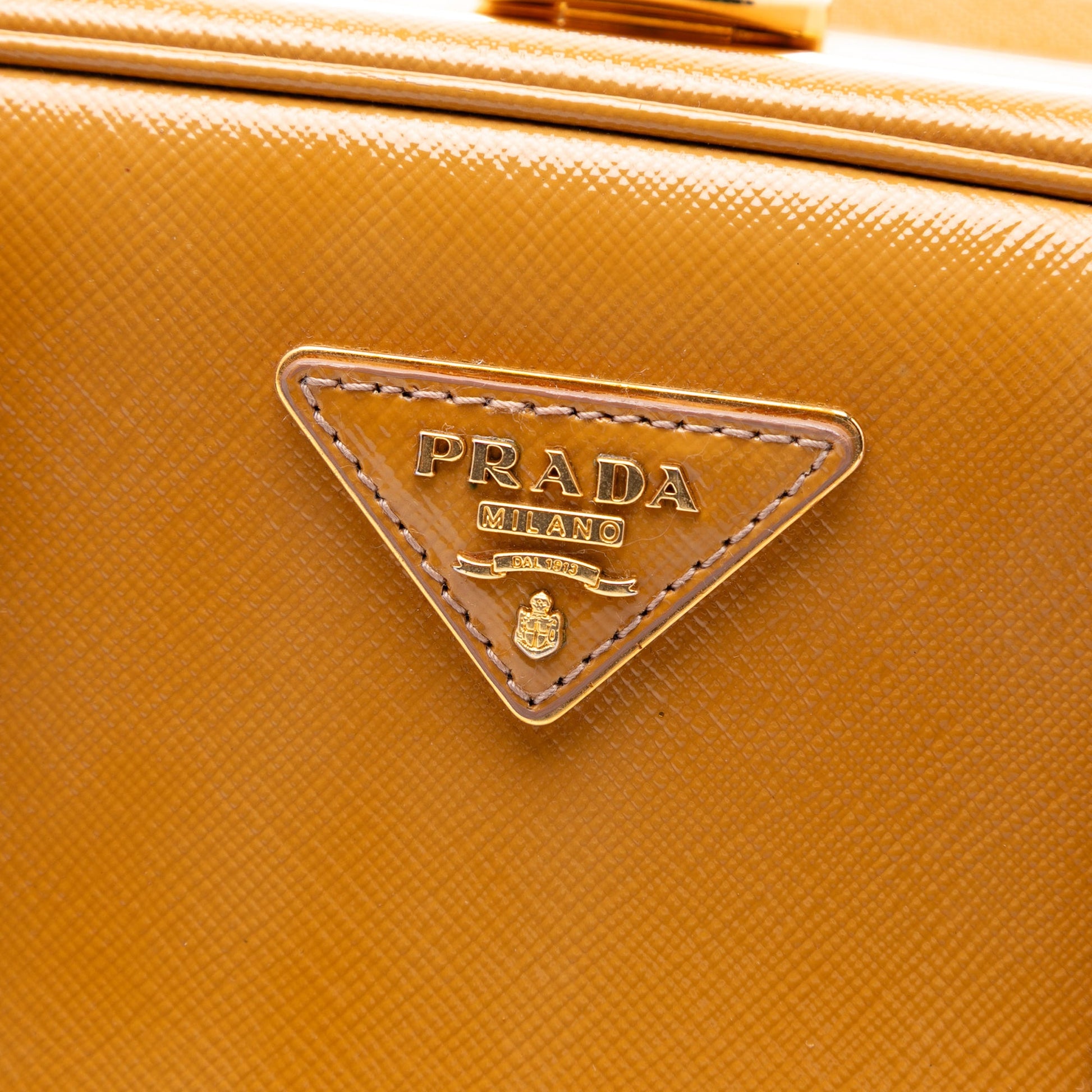 Prada Saffiano Vernice Pyramid Frame Handbag