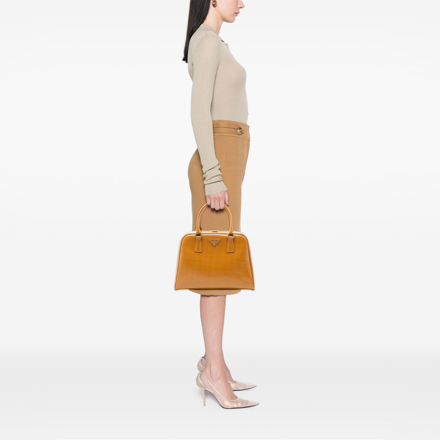 Prada Saffiano Vernice Pyramid Frame Handbag