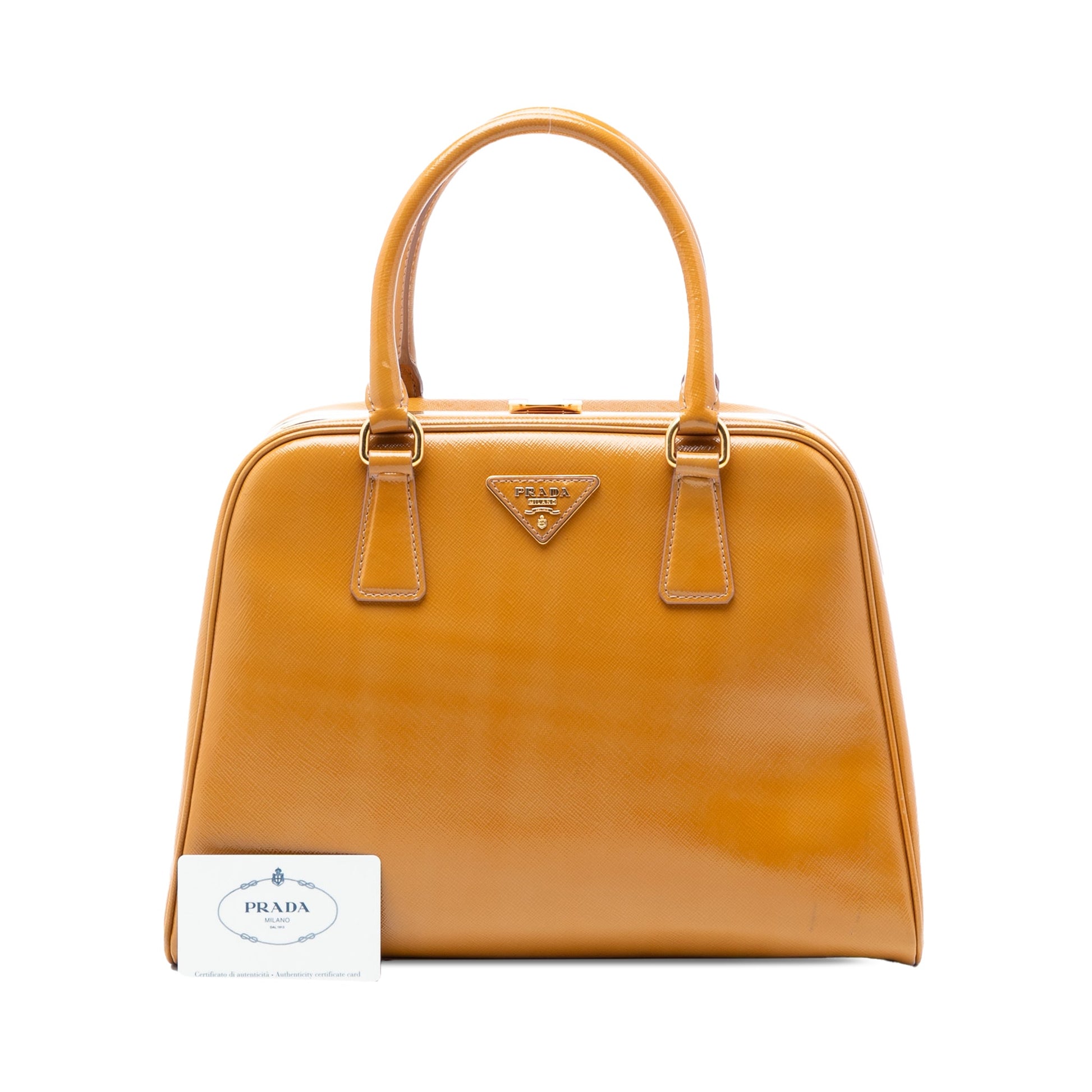 Prada Saffiano Vernice Pyramid Frame Handbag