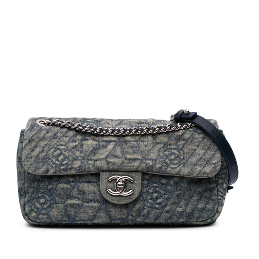 Chanel Medium Embroidered Denim Camellia Flap