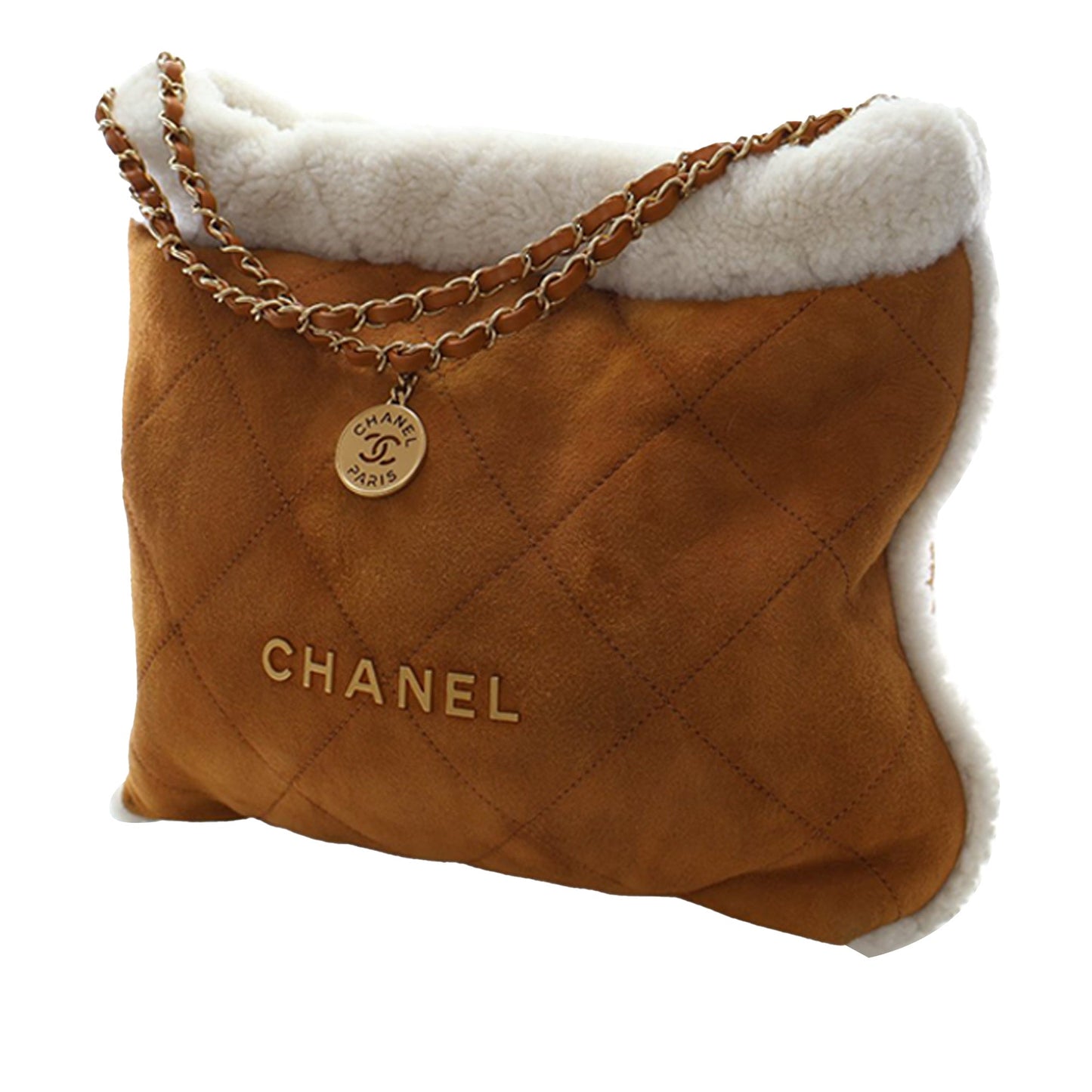 Chanel Large Quilted Suede 22 Hobo with Shearling Trim