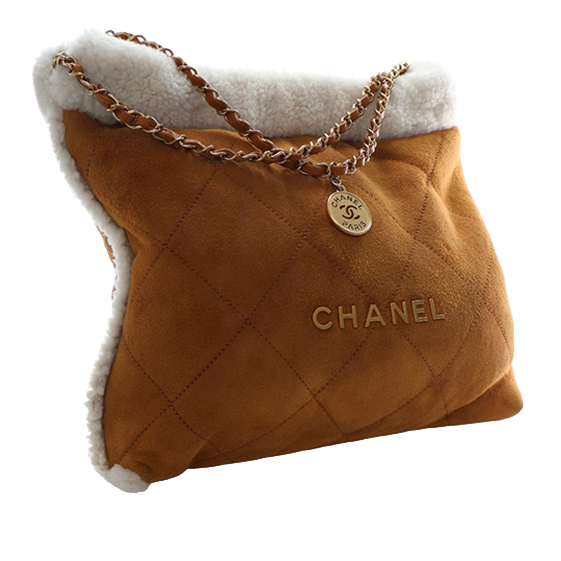 Chanel Large Quilted Suede 22 Hobo with Shearling Trim