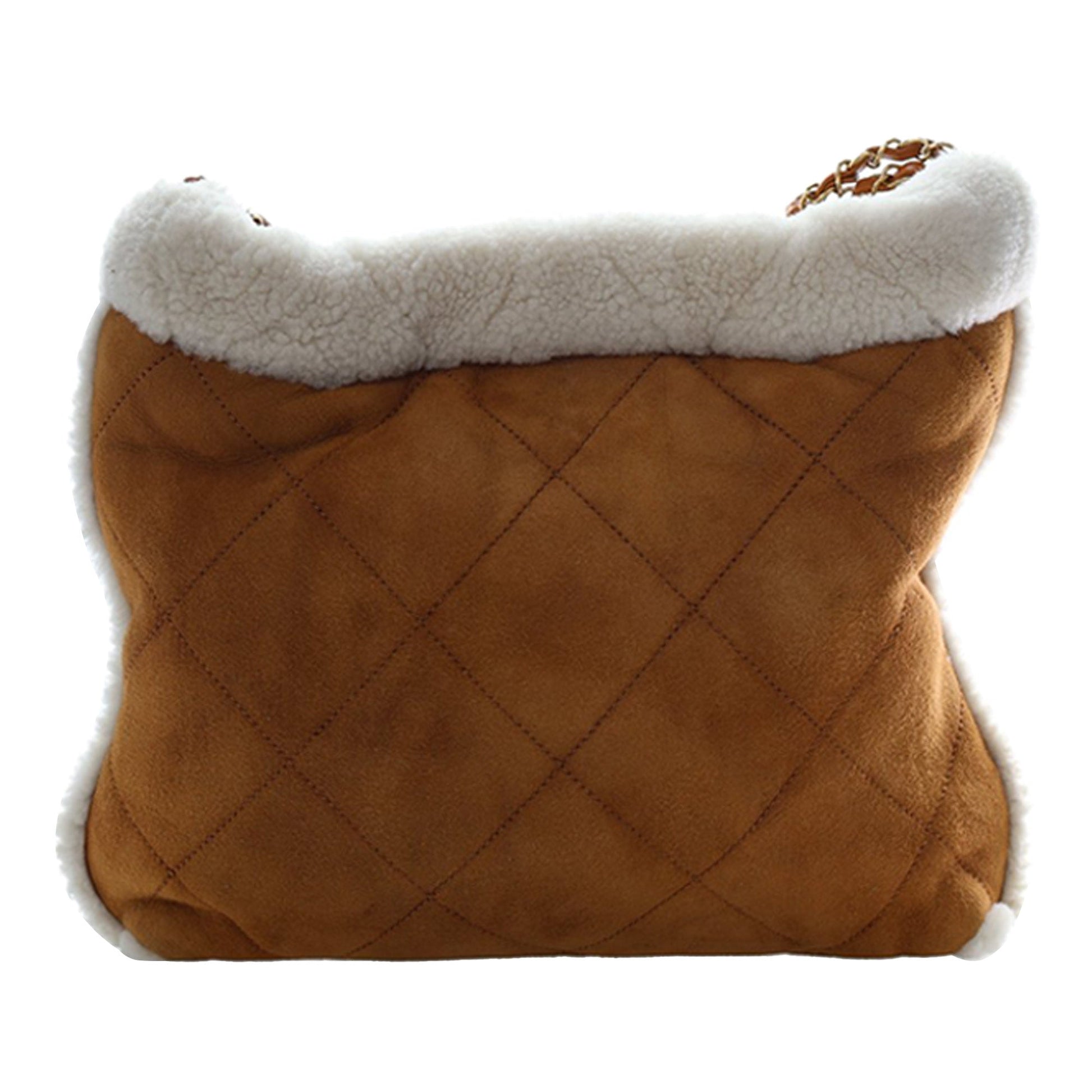 Chanel Large Quilted Suede 22 Hobo with Shearling Trim