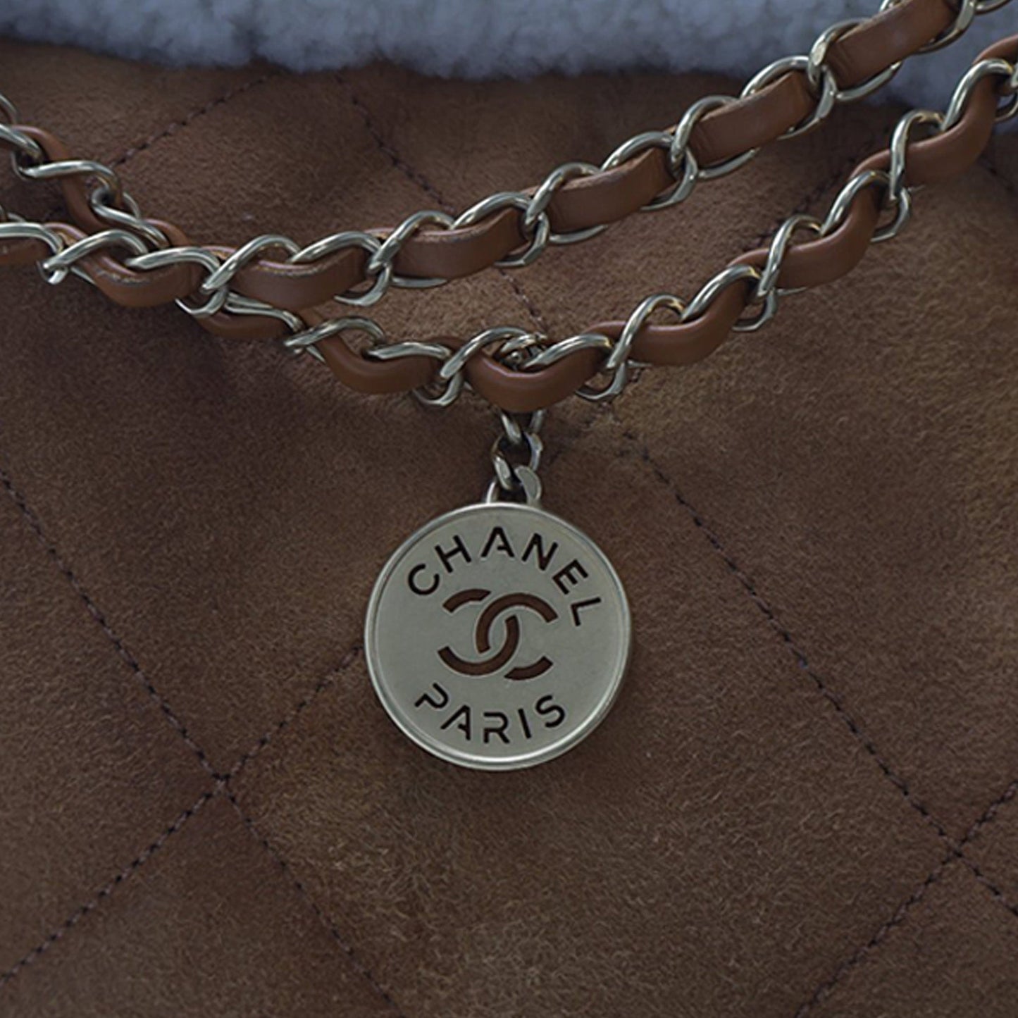 Chanel Large Quilted Suede 22 Hobo with Shearling Trim
