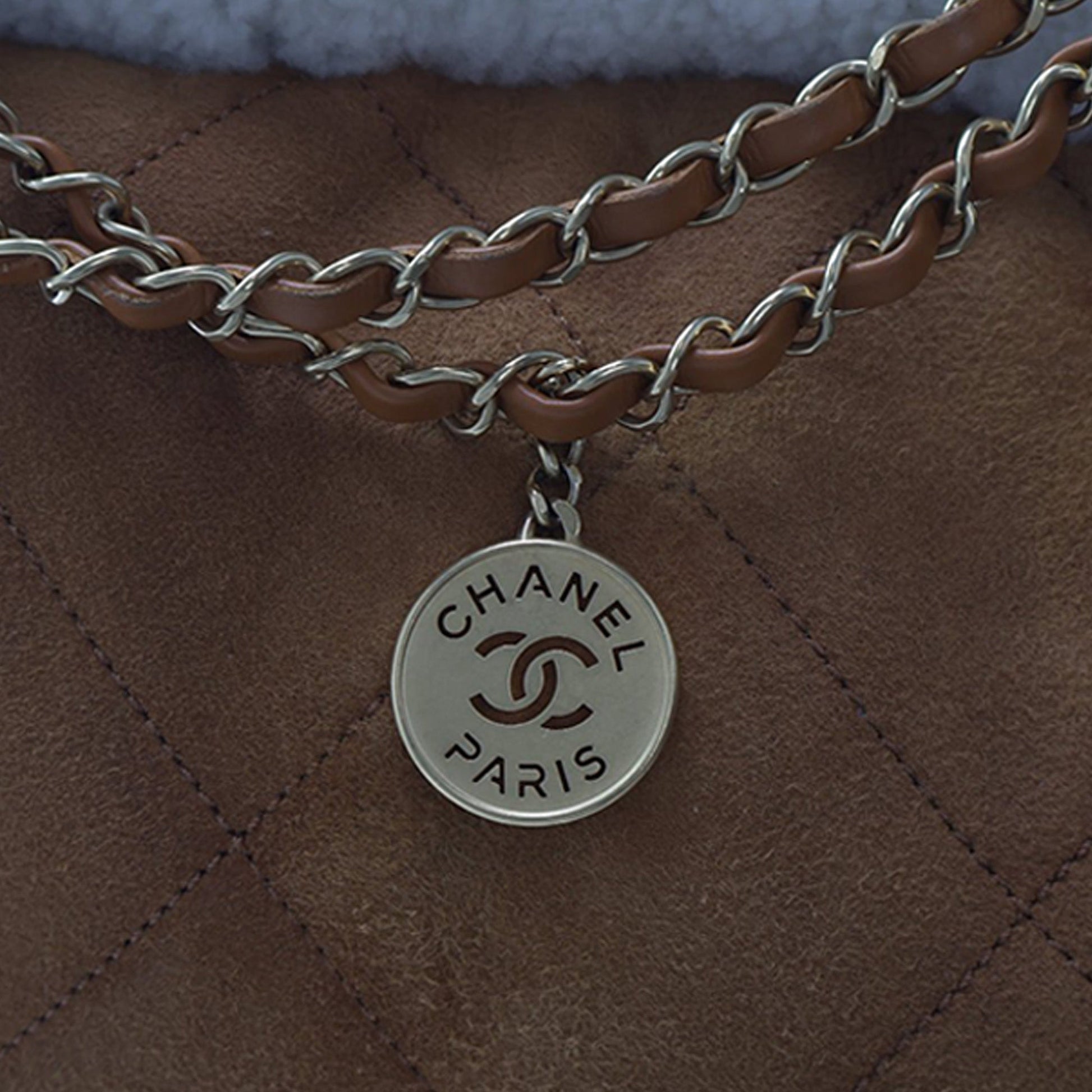 Chanel Large Quilted Suede 22 Hobo with Shearling Trim