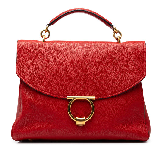 Ferragamo Large Calfskin Gancini Margot Top Handle Bag — Red