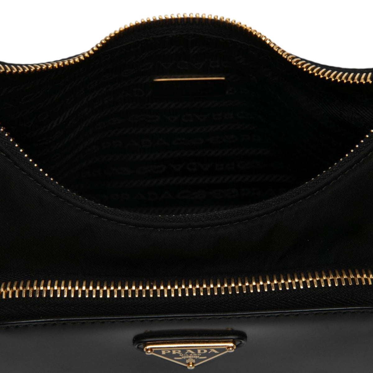 Prada Re Nylon Brushed Leather Front Pocket Hobo — Black