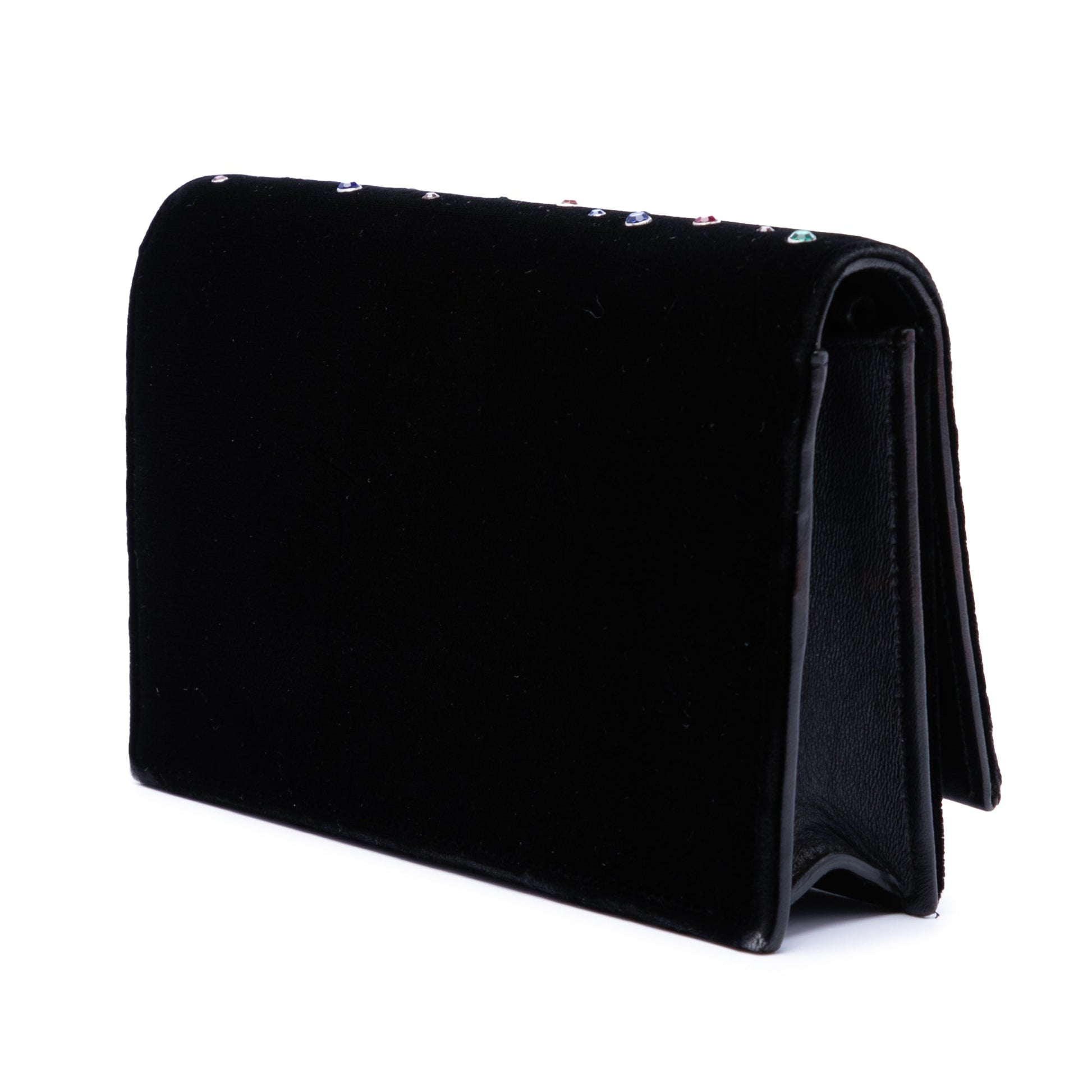 Saint Laurent Crystal Embellished Velvet Monogram Kate Wallet On Chain