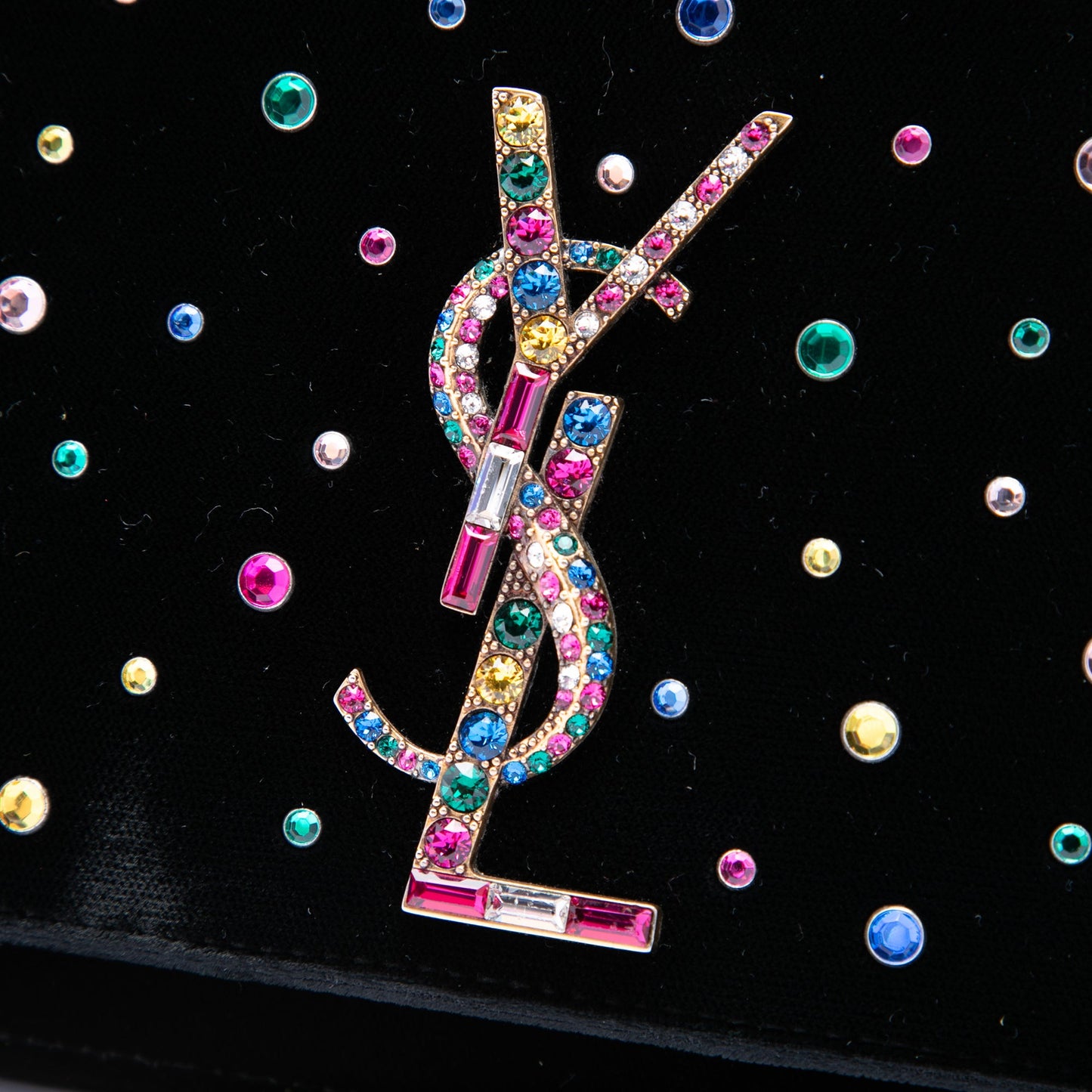 Saint Laurent Crystal Embellished Velvet Monogram Kate Wallet On Chain