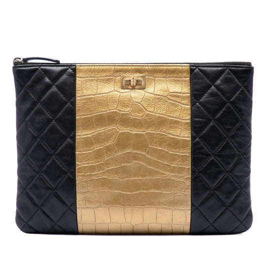 Chanel Quilted Lambskin and Crocodile Embossed Metallic Calfskin Reissue 2.55 Clutch
