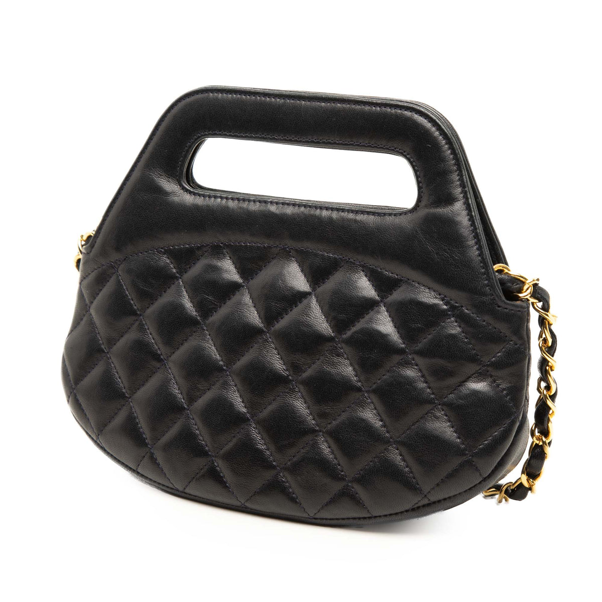 Chanel CC Quilted Lambskin Top Handle Round Frame Bag — Black