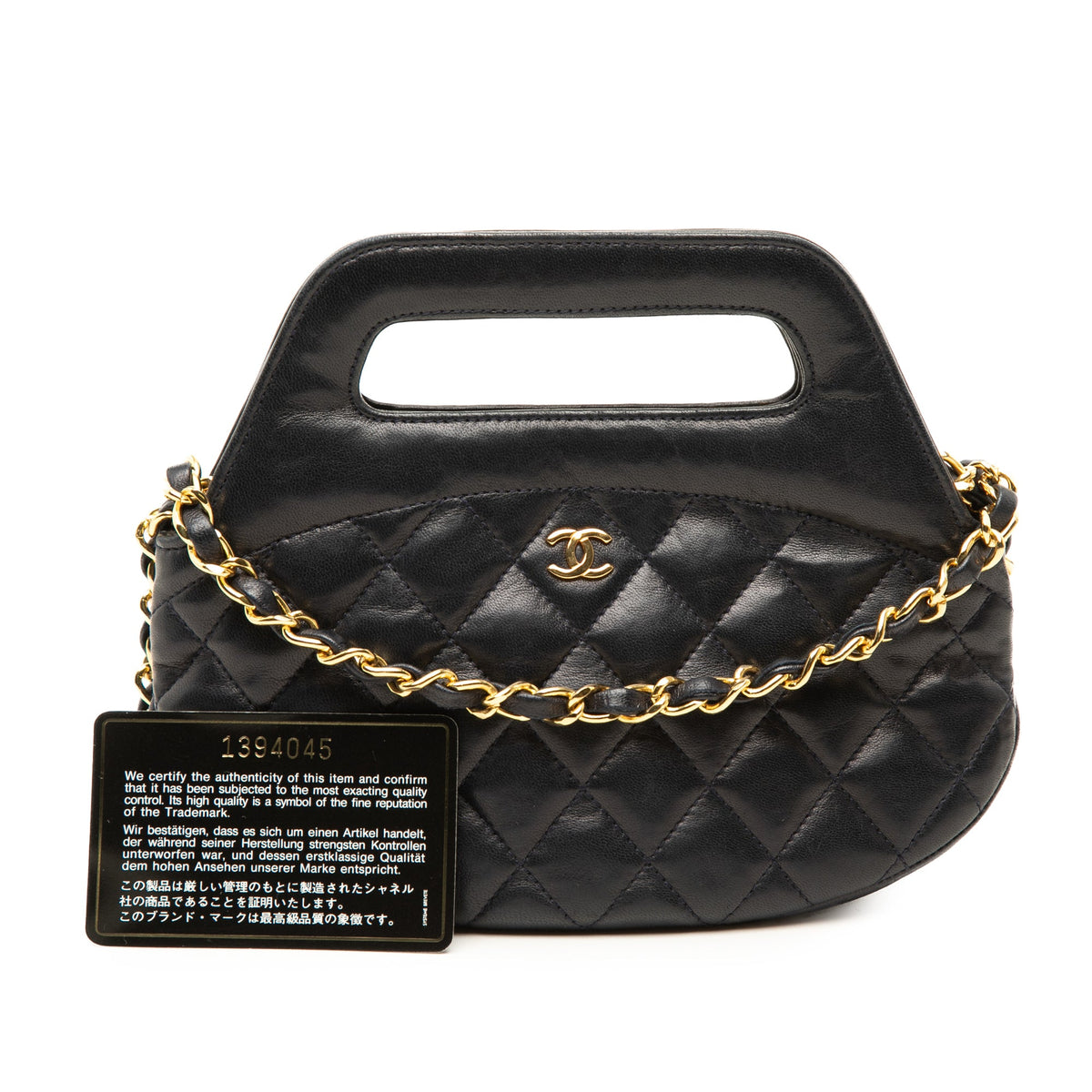 Chanel CC Quilted Lambskin Top Handle Round Frame Bag — Black