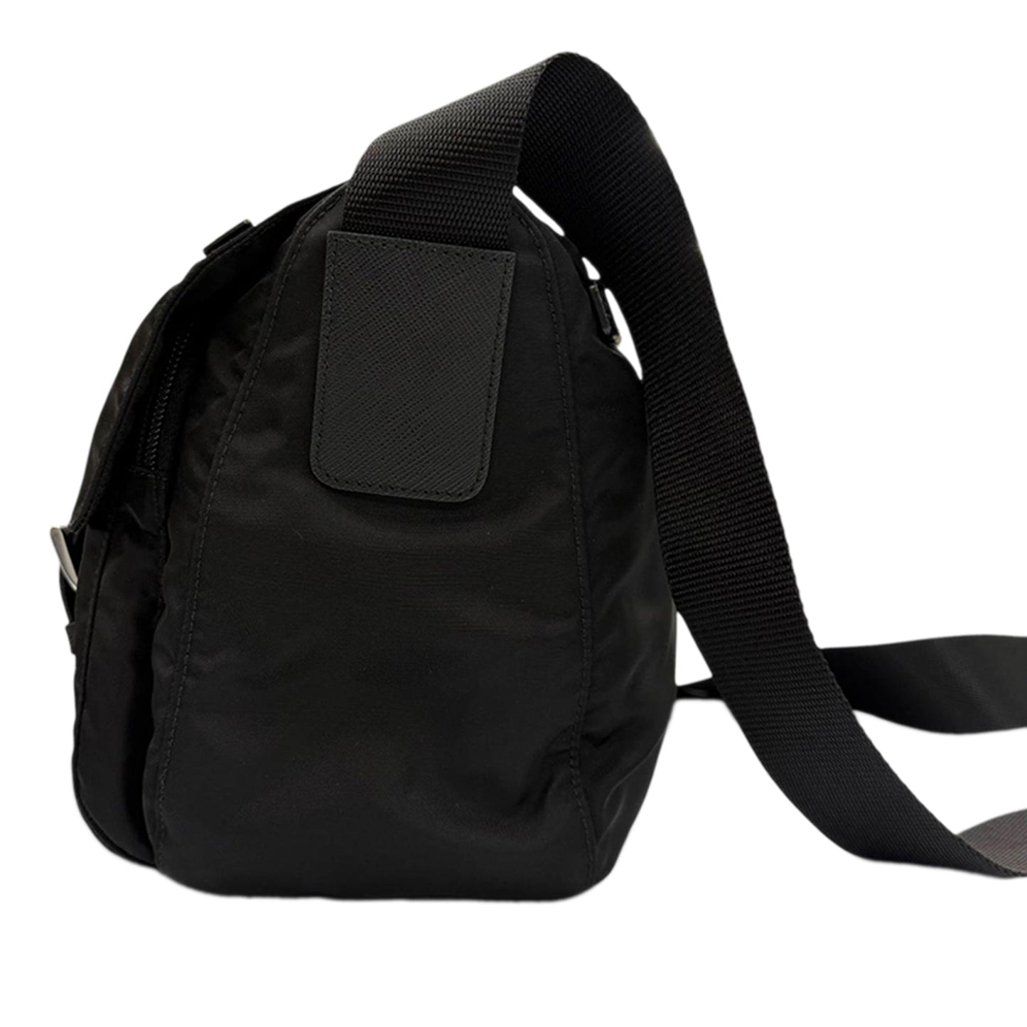 Prada Saffiano Trimmed Tessuto Zip Double Buckle Messenger Bag