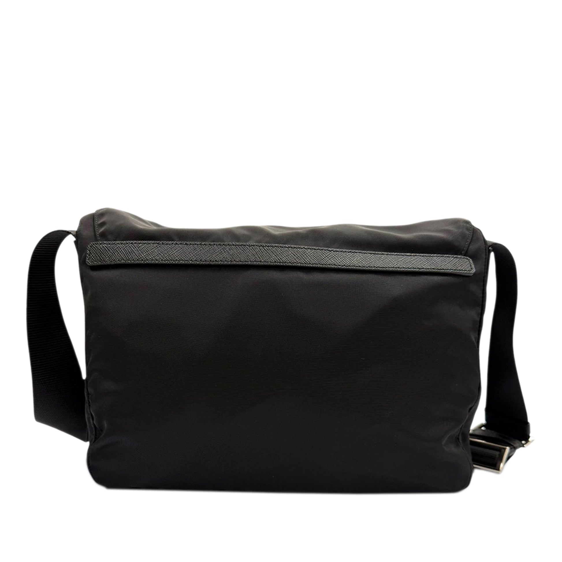 Prada Saffiano Trimmed Tessuto Zip Double Buckle Messenger Bag