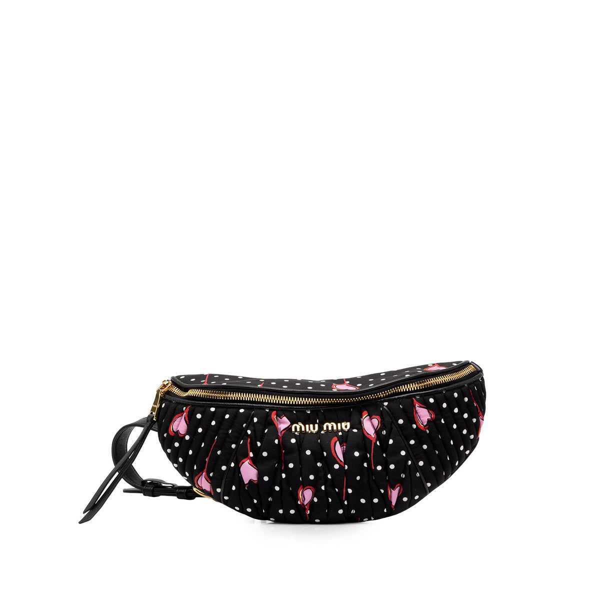 Miu Miu Matelasse Nylon Heart Print Belt Bag