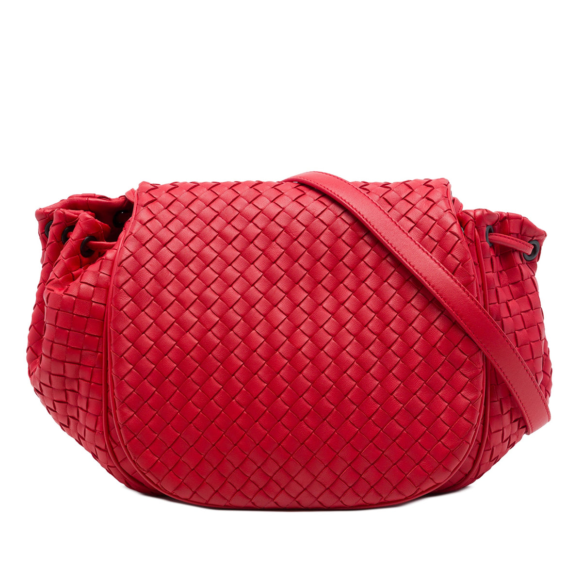 Bottega Veneta Nappa Intrecciato Flap Crossbody — Red