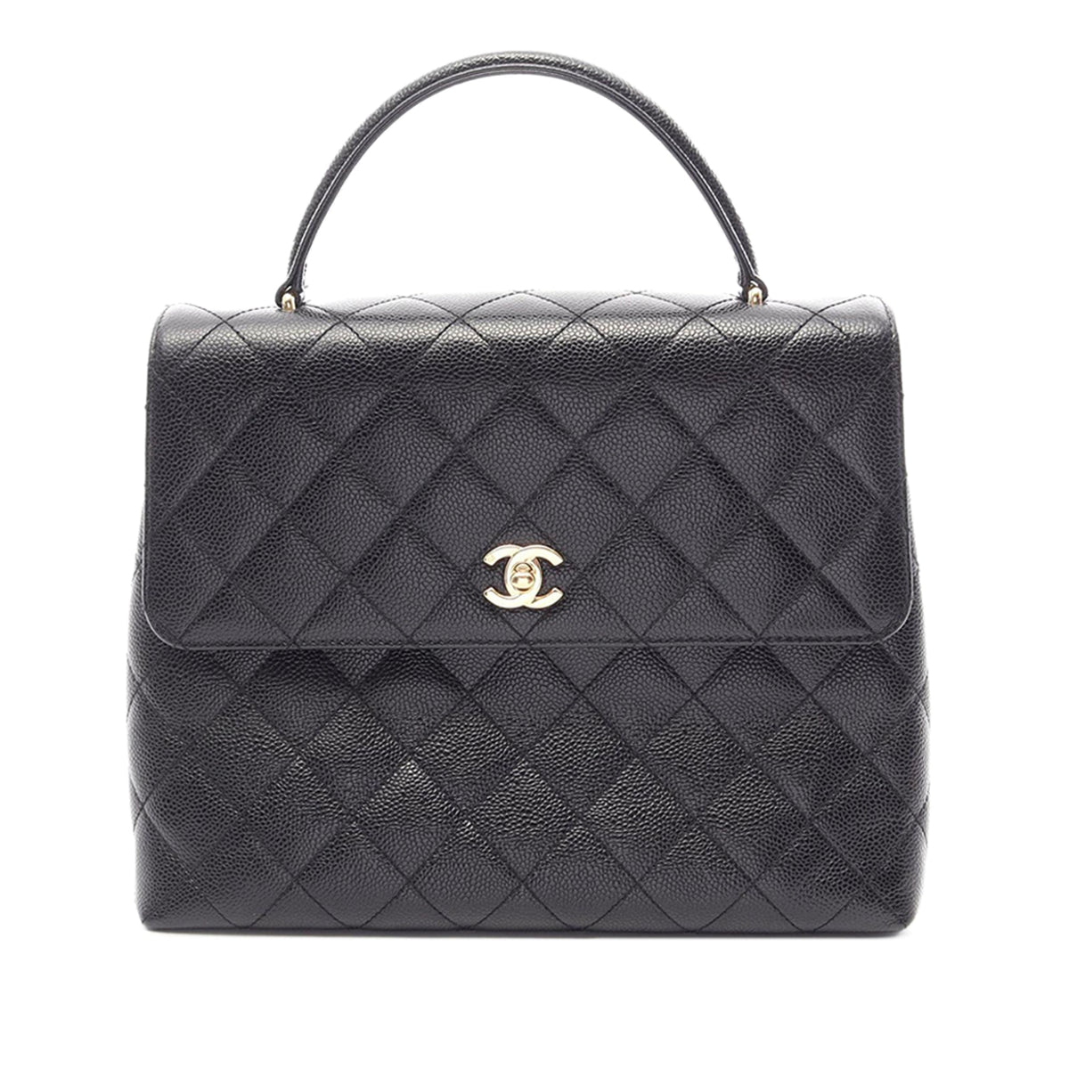 Chanel CC Quilted Caviar Top Handle Bag — Black