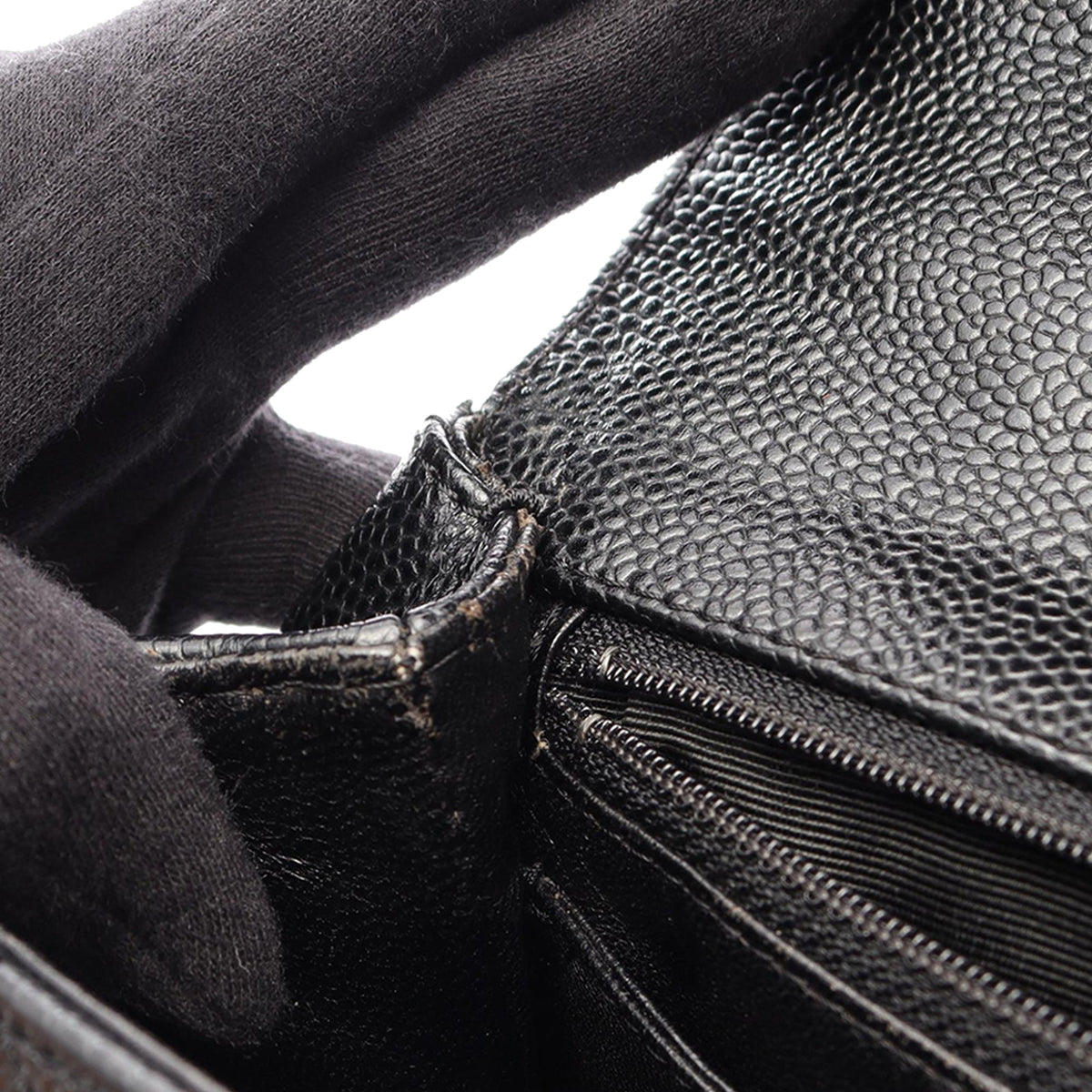 Chanel CC Quilted Caviar Top Handle Bag — Black