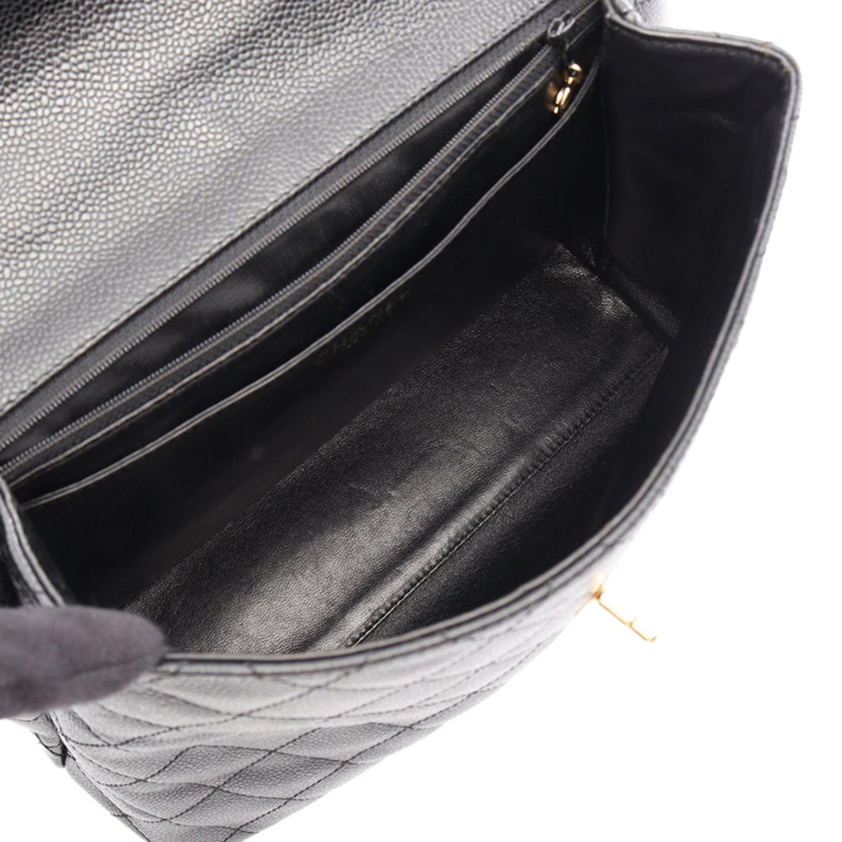 Chanel CC Quilted Caviar Top Handle Bag — Black