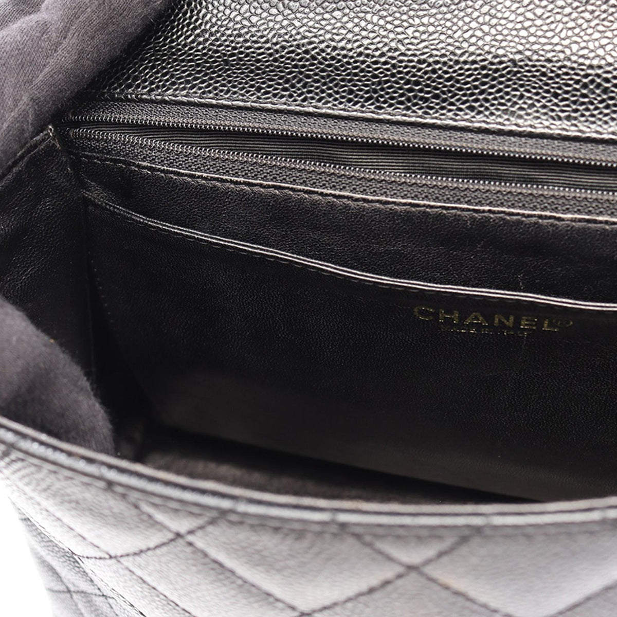 Chanel CC Quilted Caviar Top Handle Bag — Black