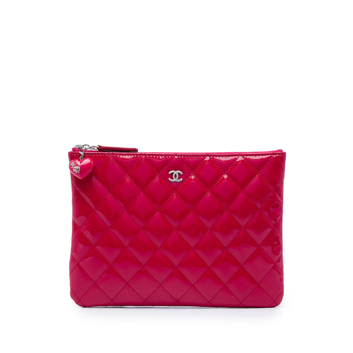 Chanel Small Quilted Patent Valentine Hearts O Case Clutch — Pink