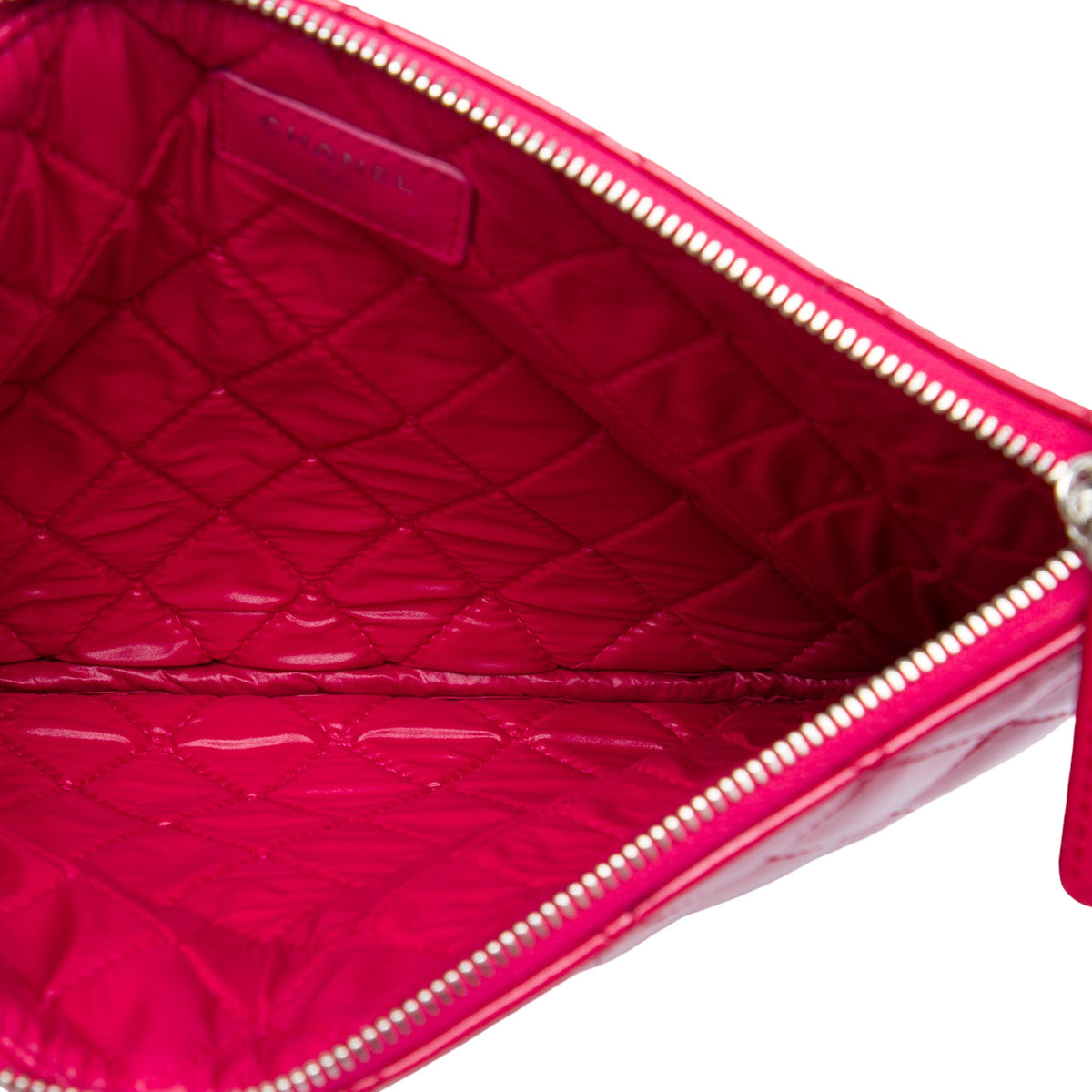 Chanel Small Quilted Patent Valentine Hearts O Case Clutch — Pink