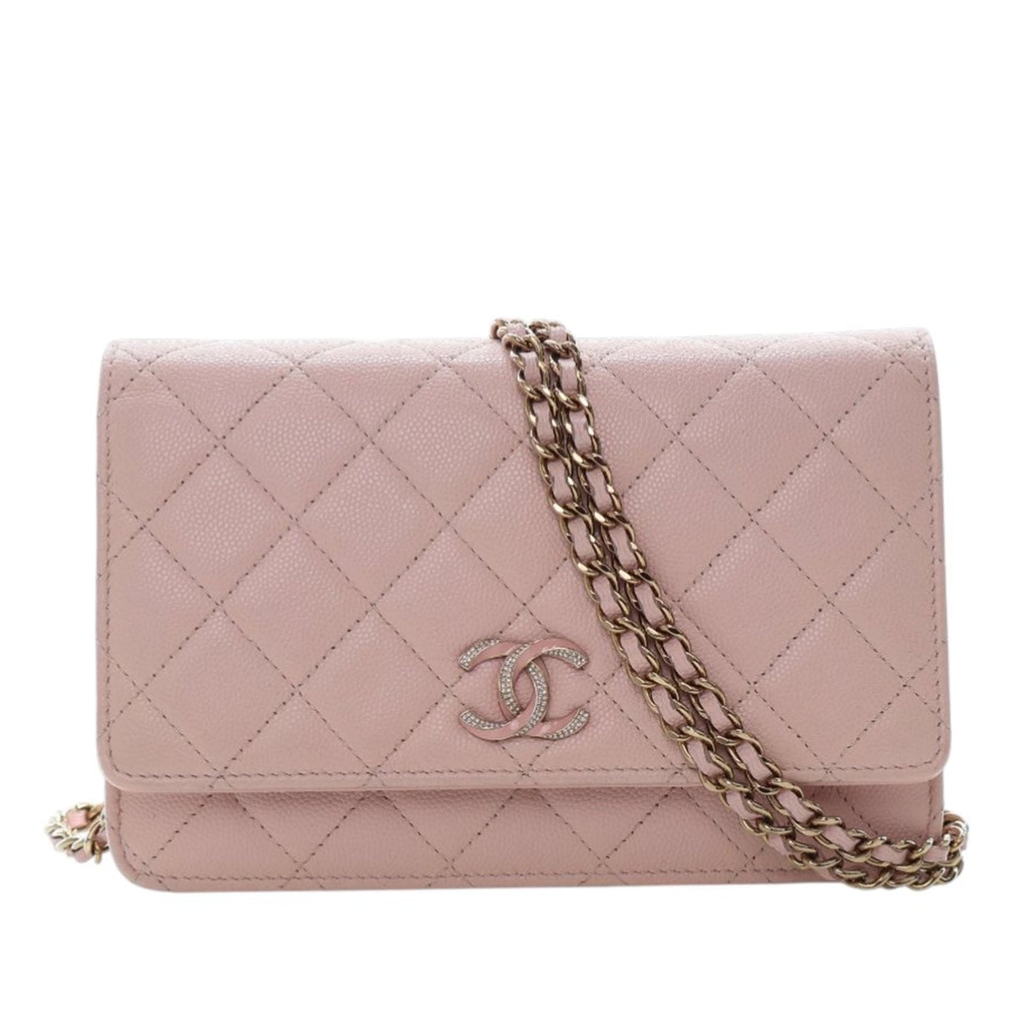 Chanel Quilted Caviar Crystal Enamel CC Wallet On Chain