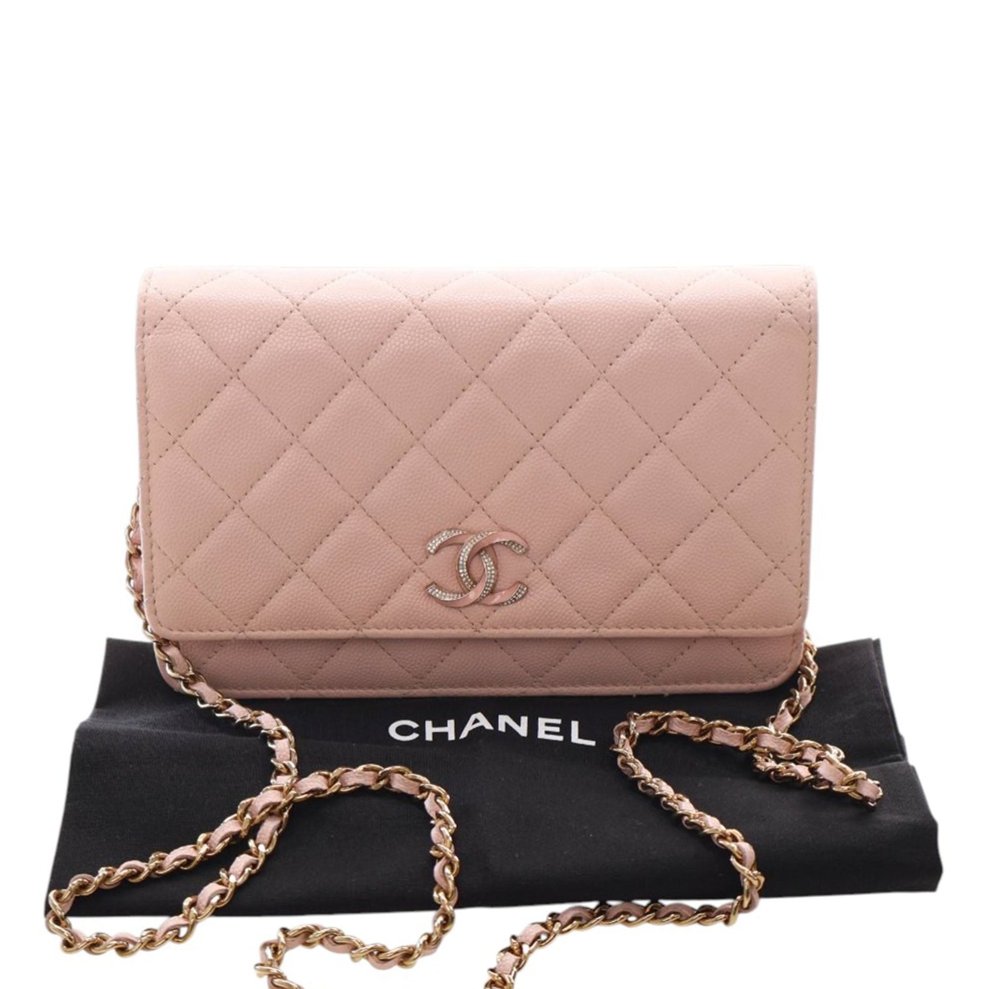 Chanel Quilted Caviar Crystal Enamel CC Wallet On Chain