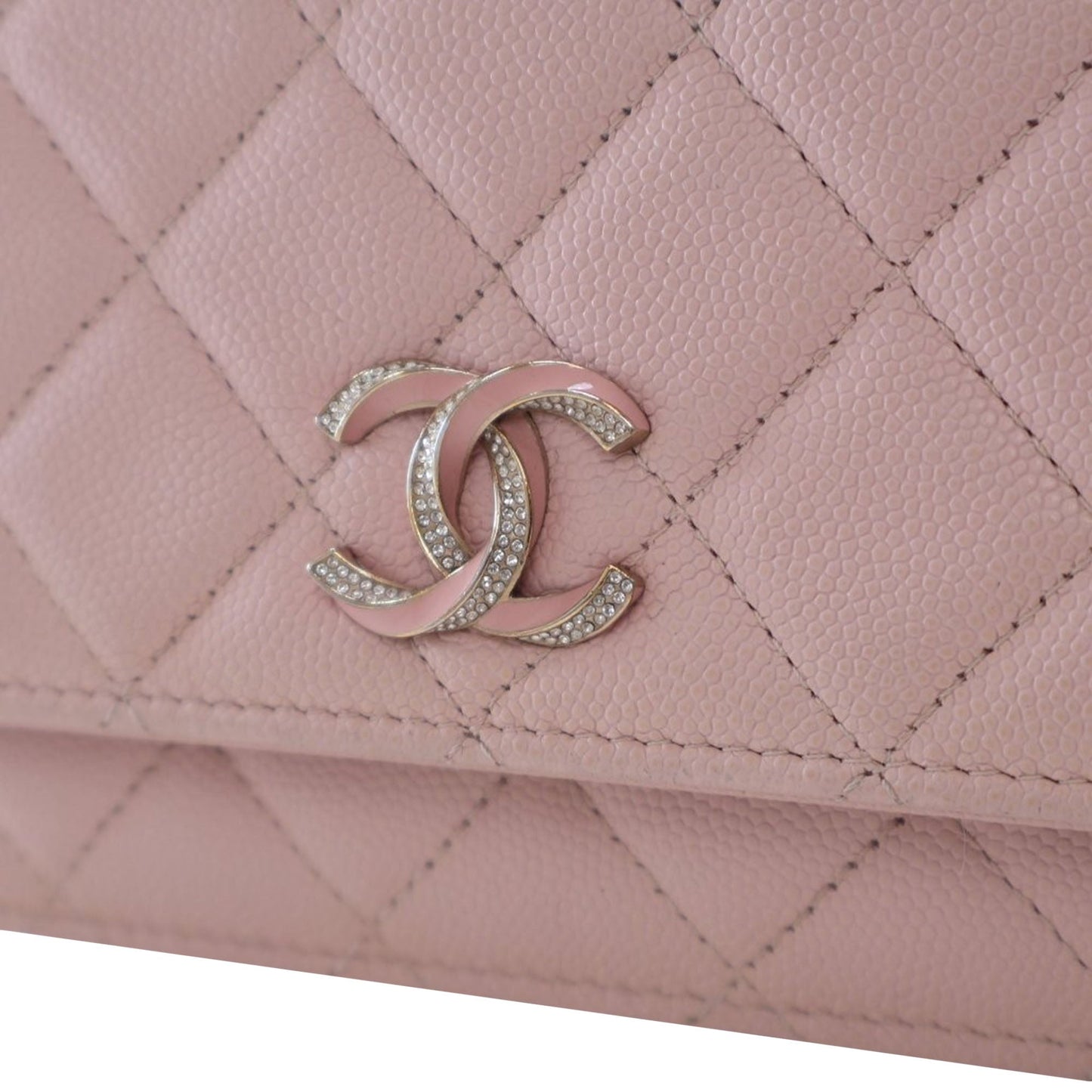 Chanel Quilted Caviar Crystal Enamel CC Wallet On Chain