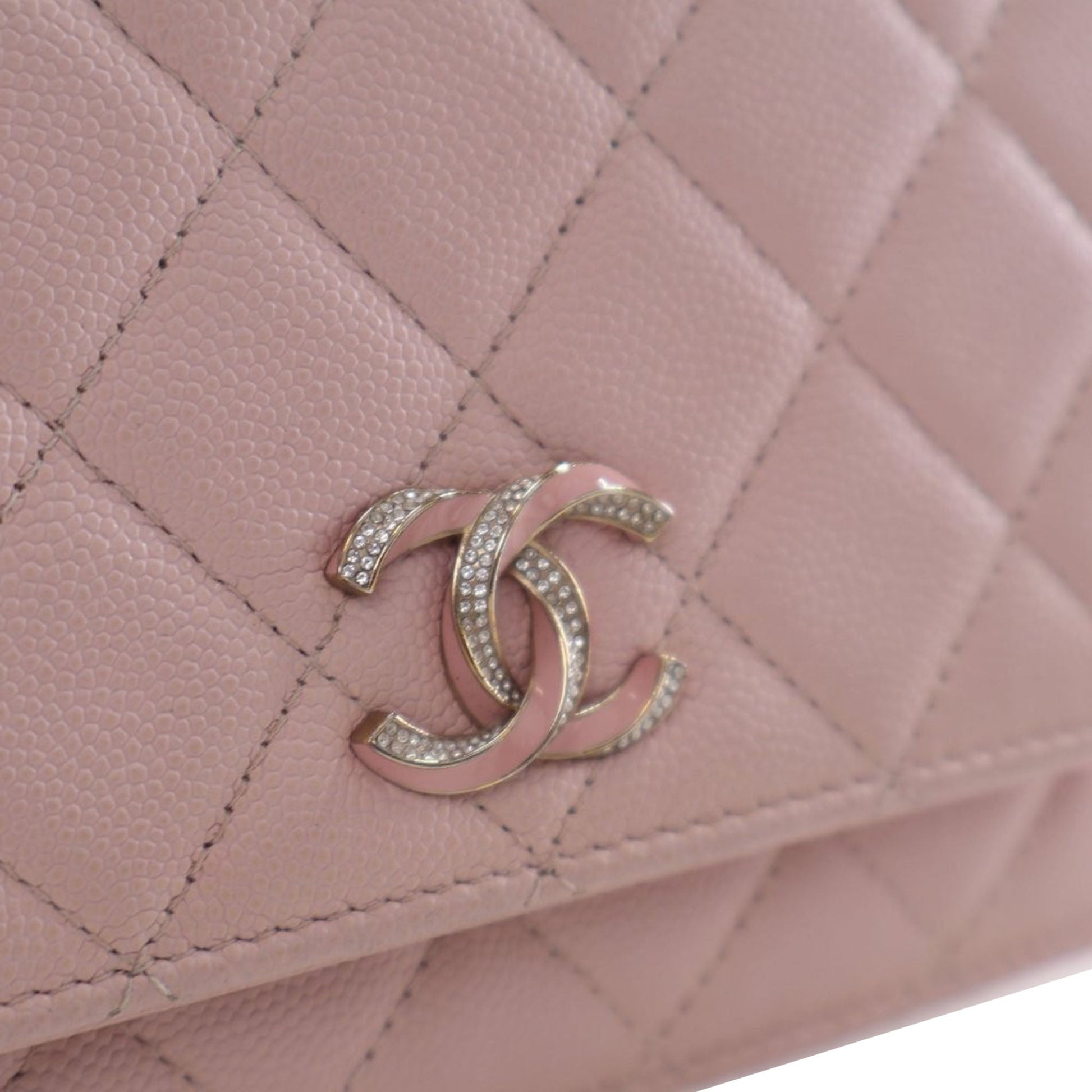Chanel Quilted Caviar Crystal Enamel CC Wallet On Chain