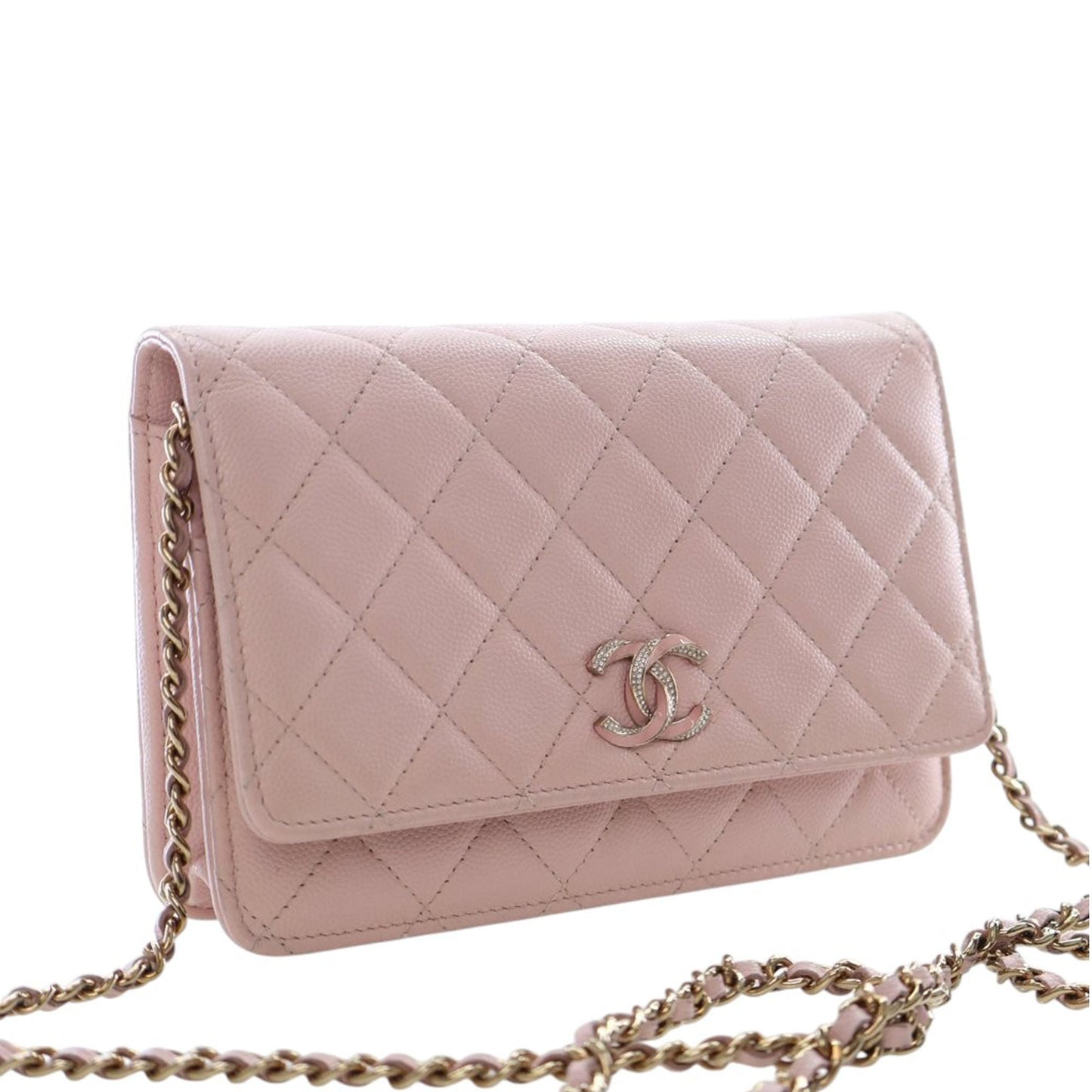 Chanel Quilted Caviar Crystal Enamel CC Wallet On Chain