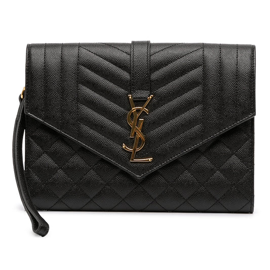 Saint Laurent Grain De Poudre Triquilt Monogram Envelope Clutch