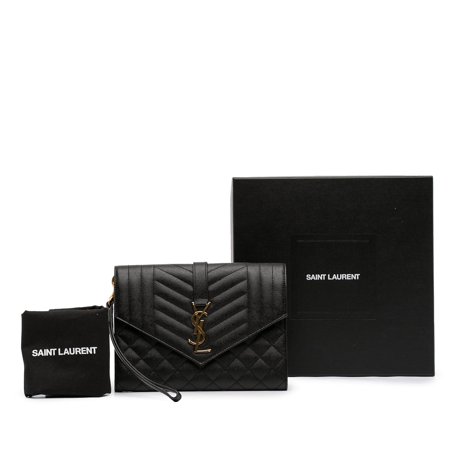 Saint Laurent Grain De Poudre Triquilt Monogram Envelope Clutch