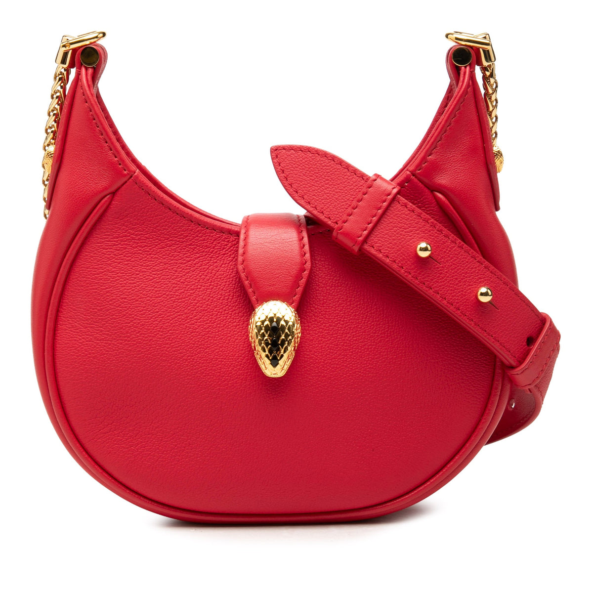Bvlgari Small Leather Serpenti Ellipse Satchel — Red