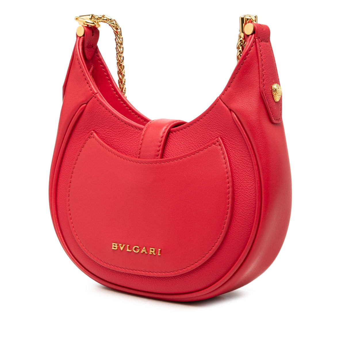 Bvlgari Small Leather Serpenti Ellipse Satchel — Red