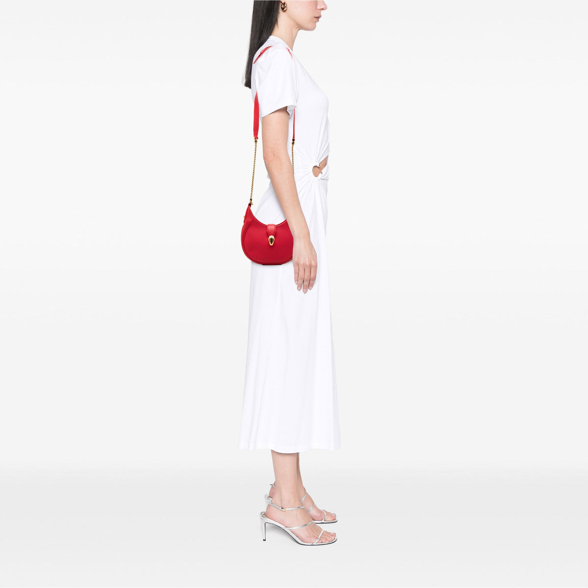Bvlgari Small Leather Serpenti Ellipse Satchel — Red