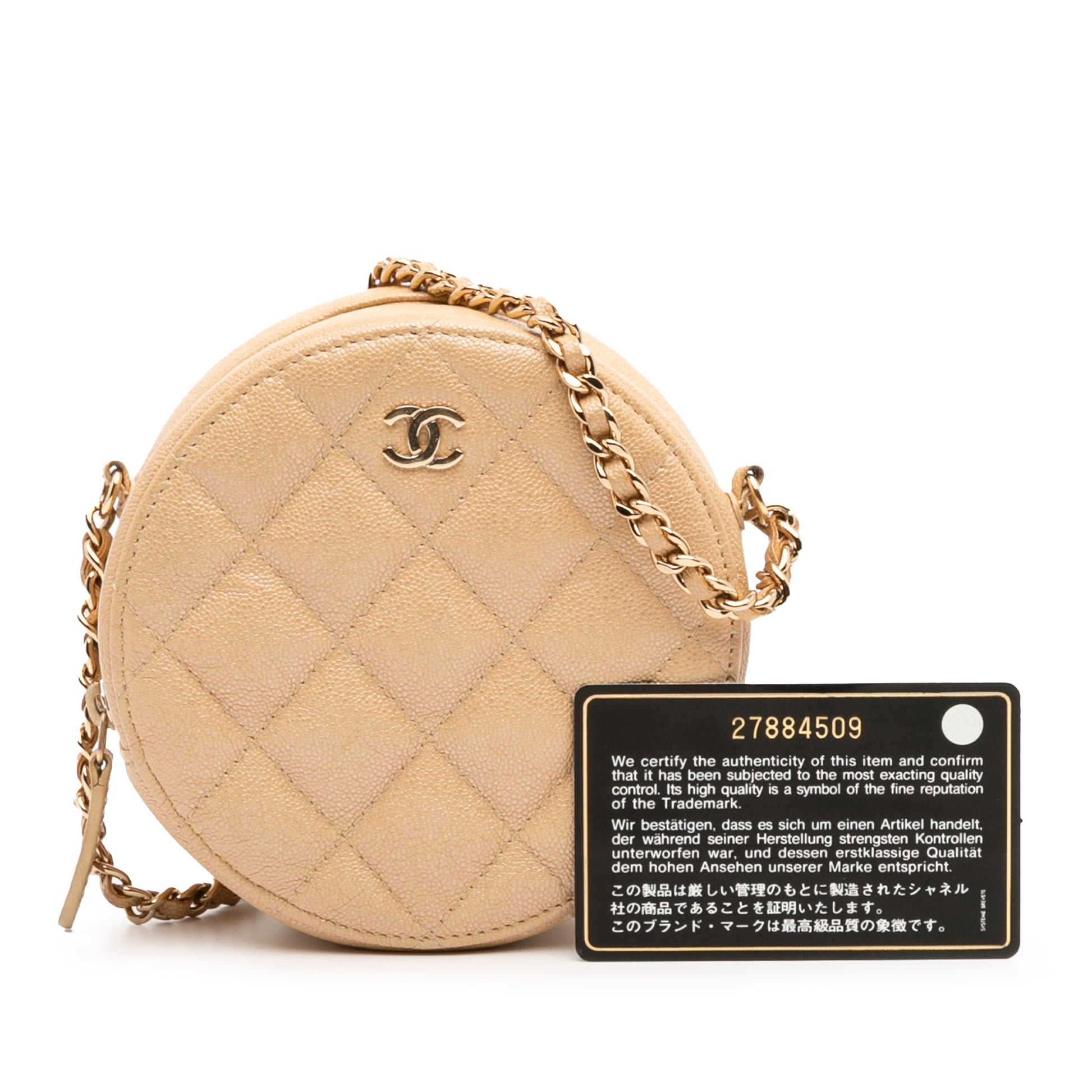 Chanel Quilted Caviar Round Clutch With Chain