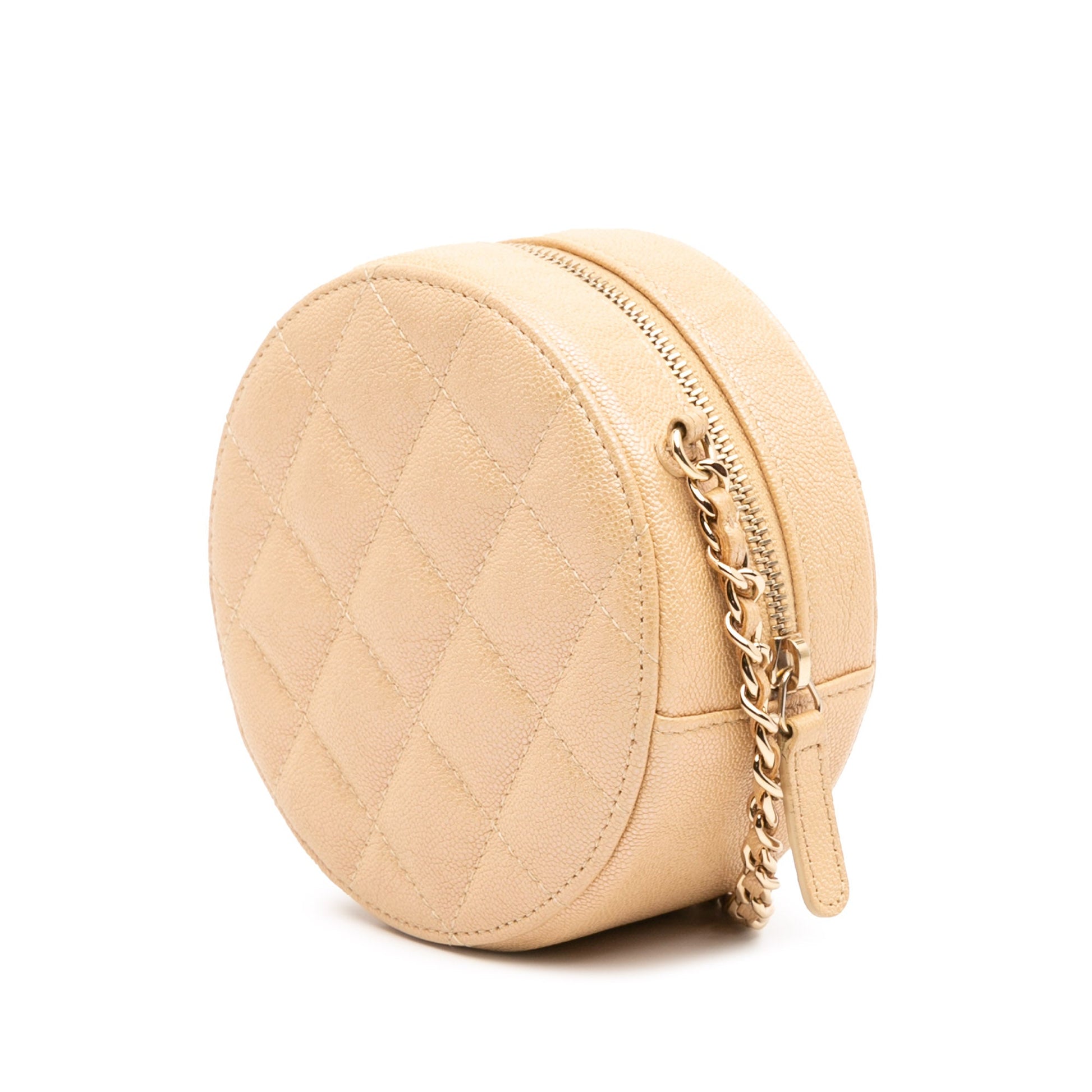 Chanel Quilted Caviar Round Clutch With Chain