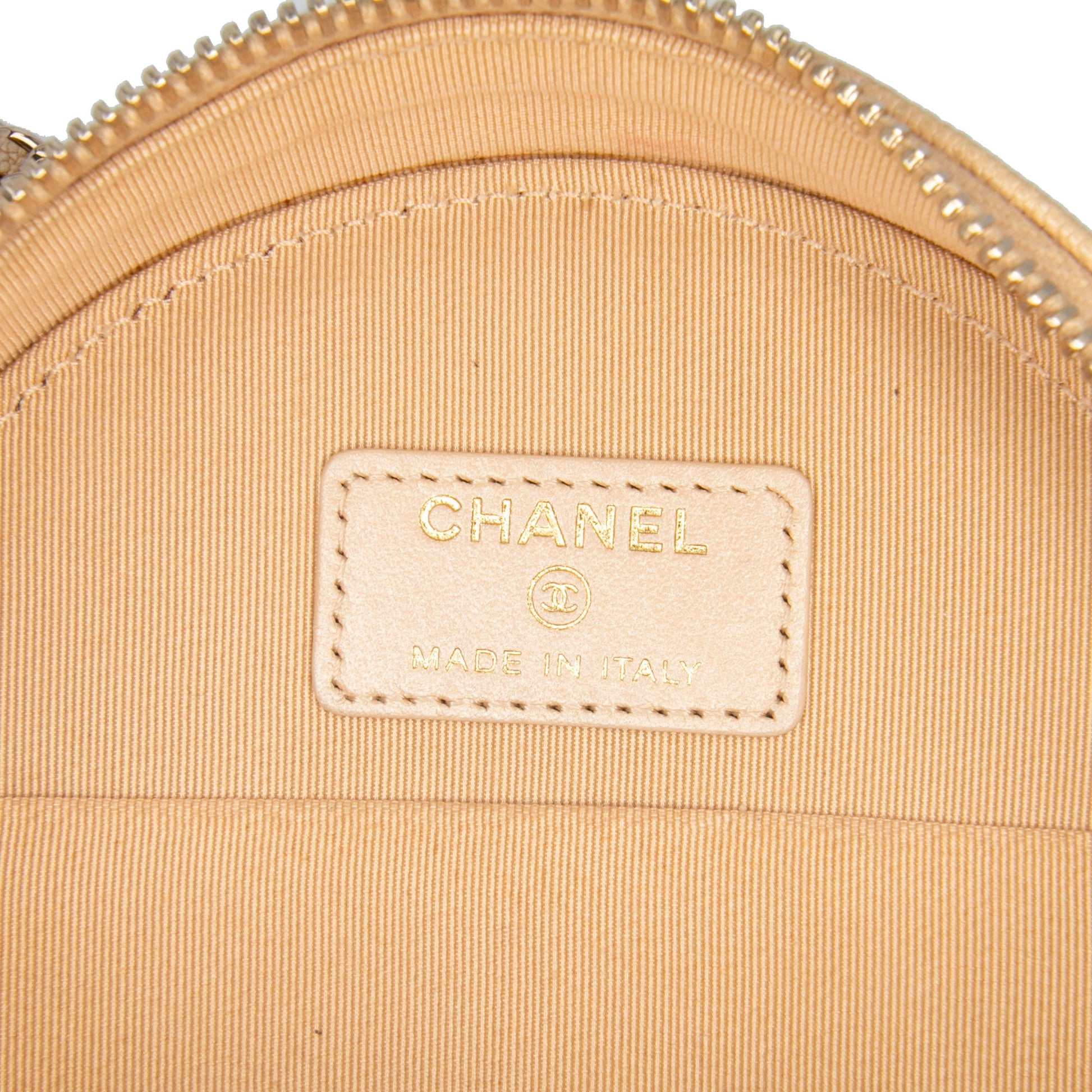 Chanel Quilted Caviar Round Clutch With Chain