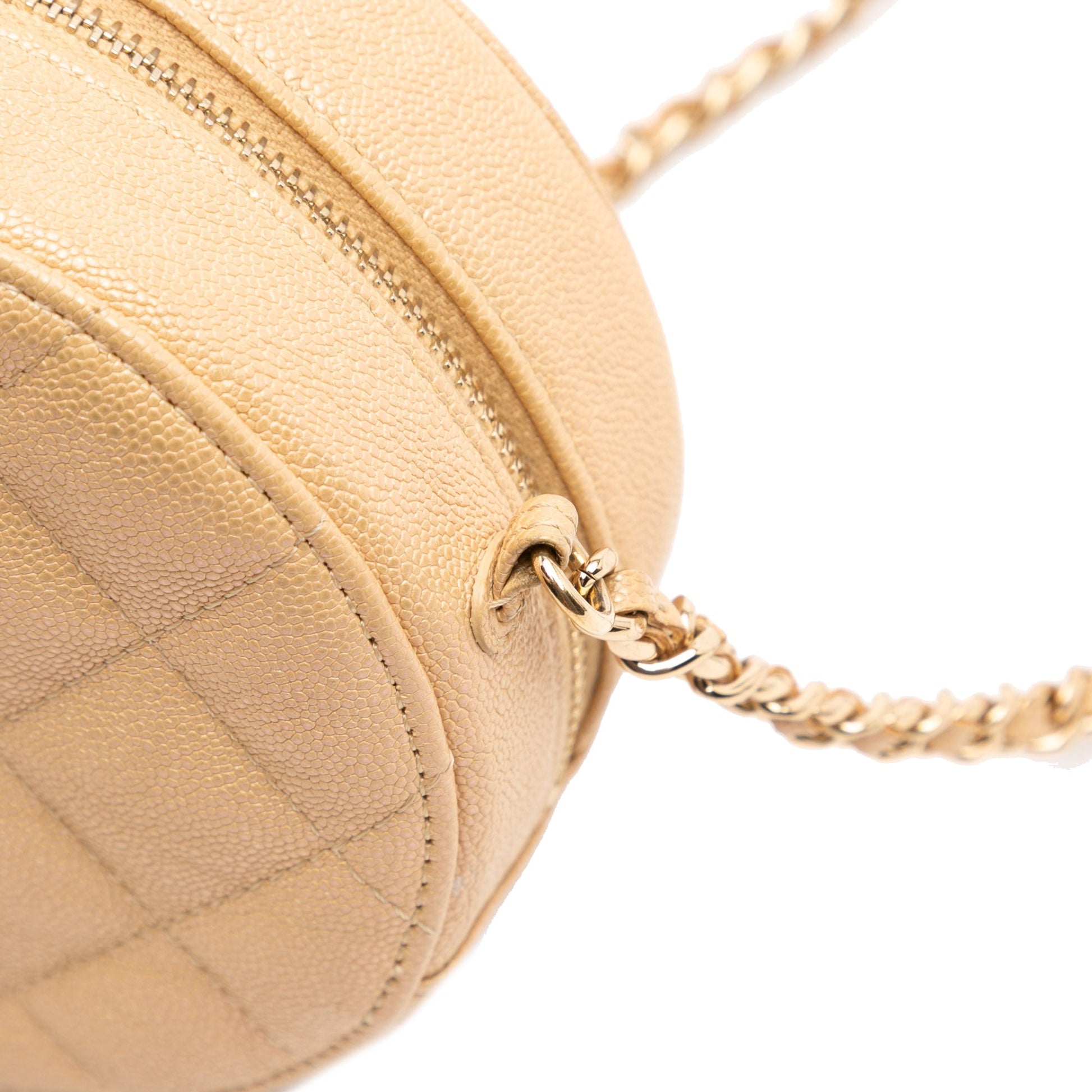 Chanel Quilted Caviar Round Clutch With Chain