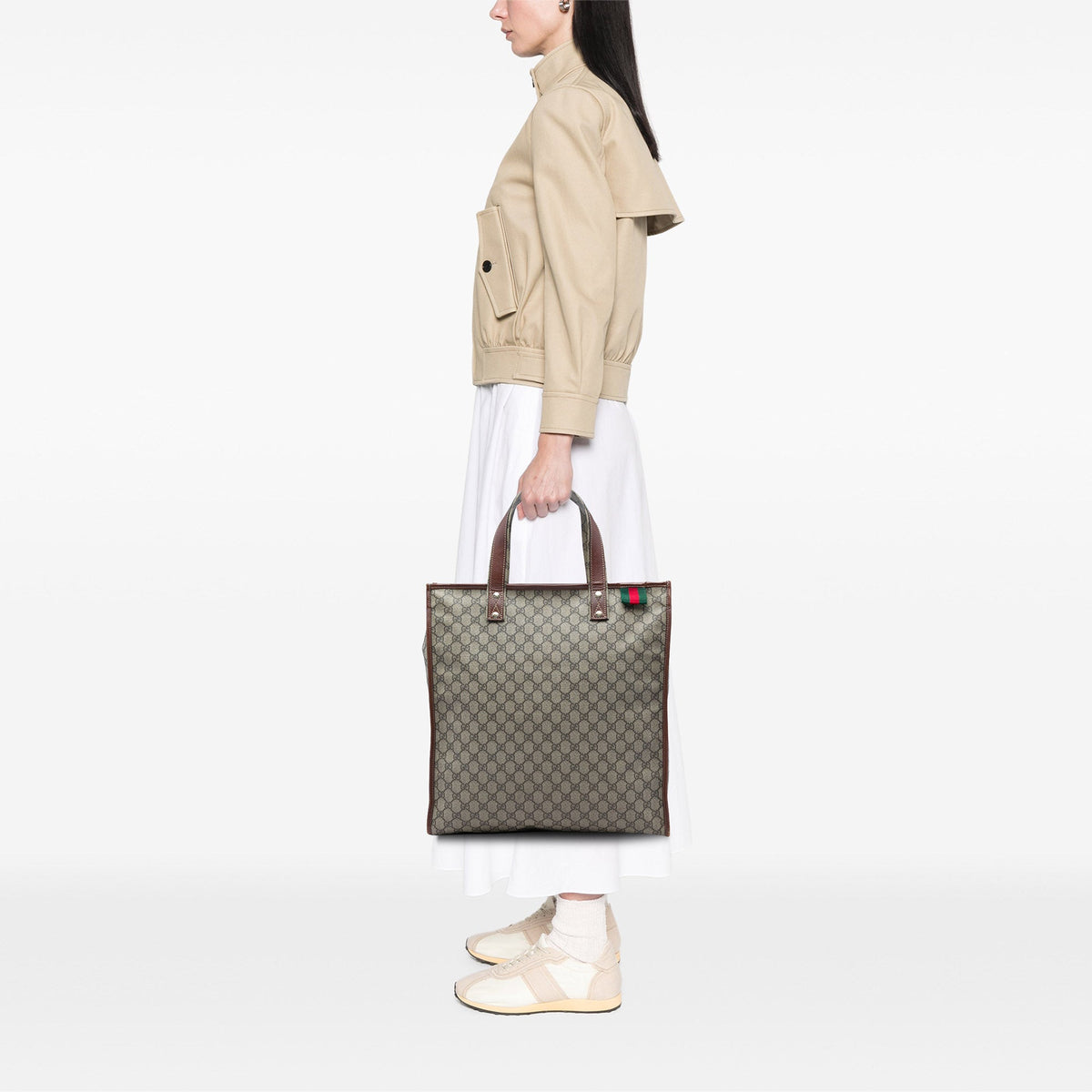 Gucci GG Supreme Web Tote — Beige