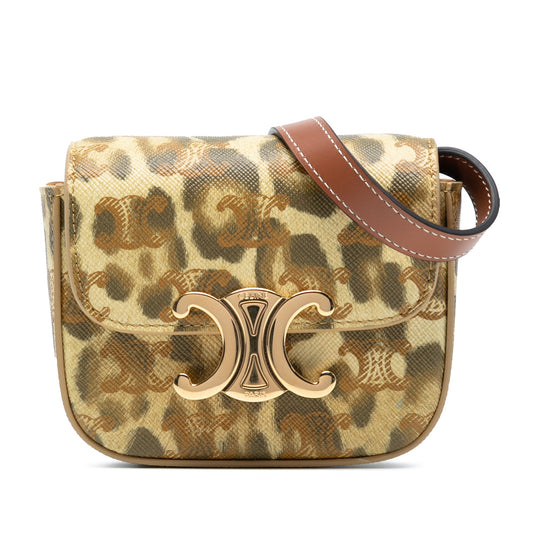 Celine Mini Calfskin Leopard Print Claude Crossbody