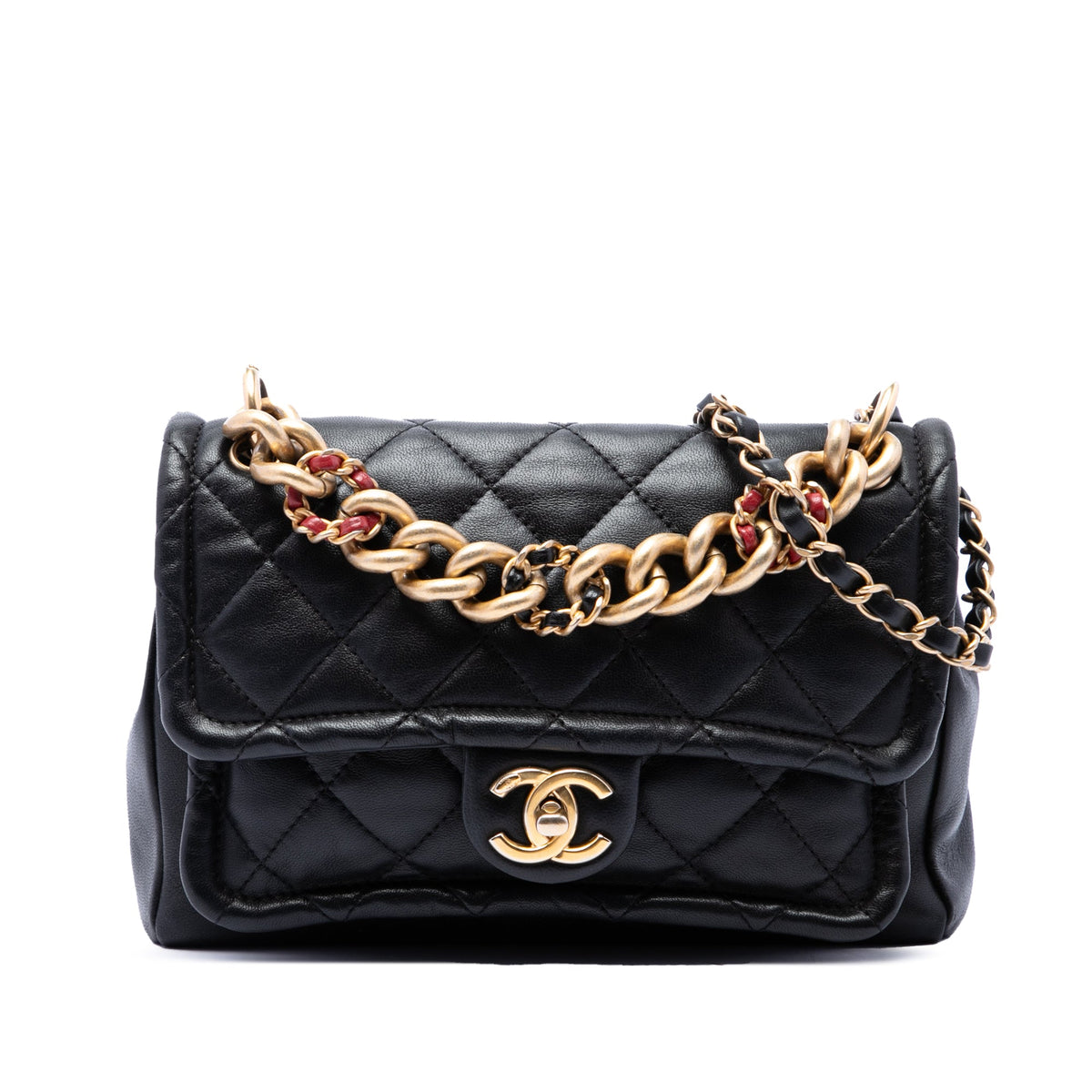 Chanel Small Quilted Lambskin Chain Link Flap — Black