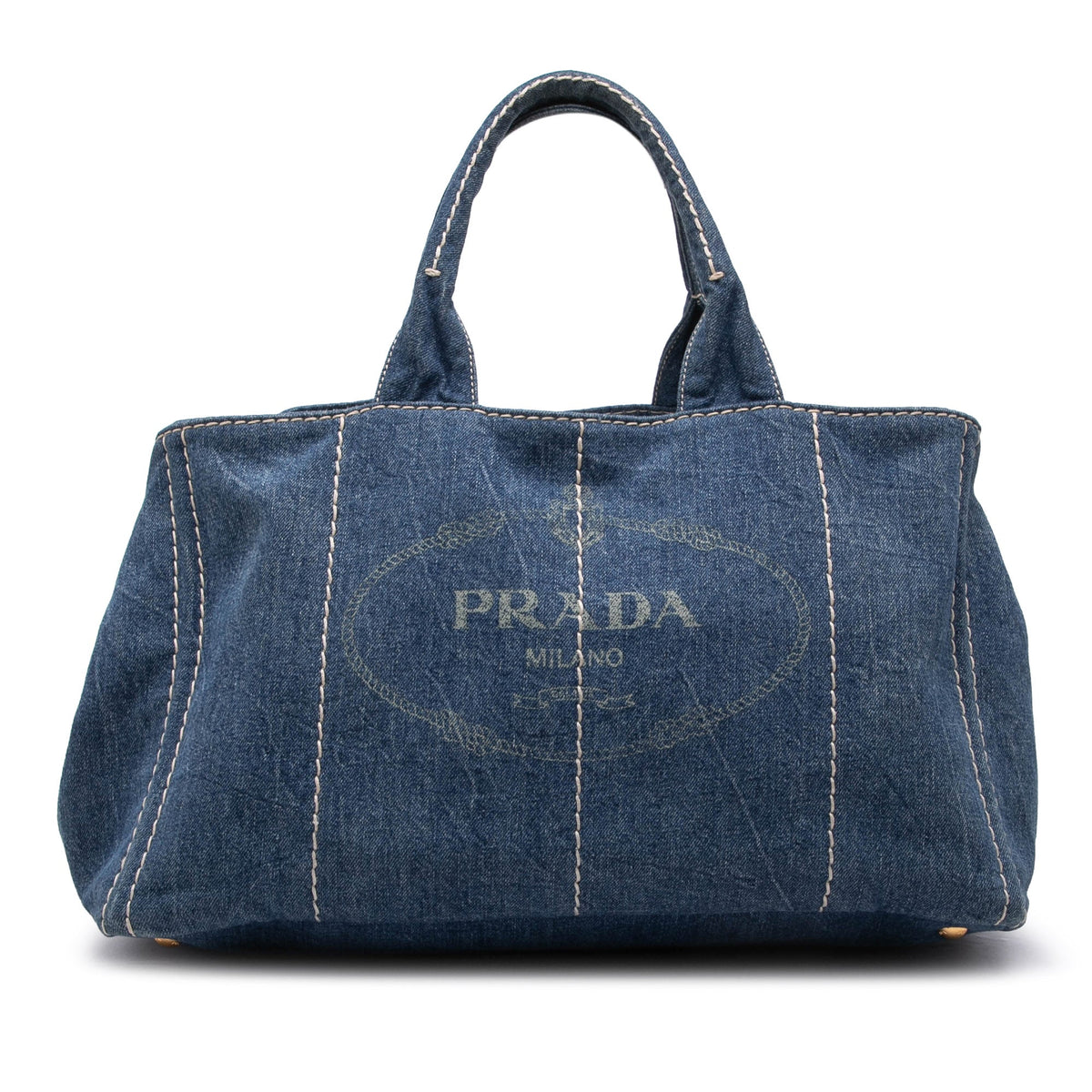 Prada Large Denim Canapa Logo Tote — Blue