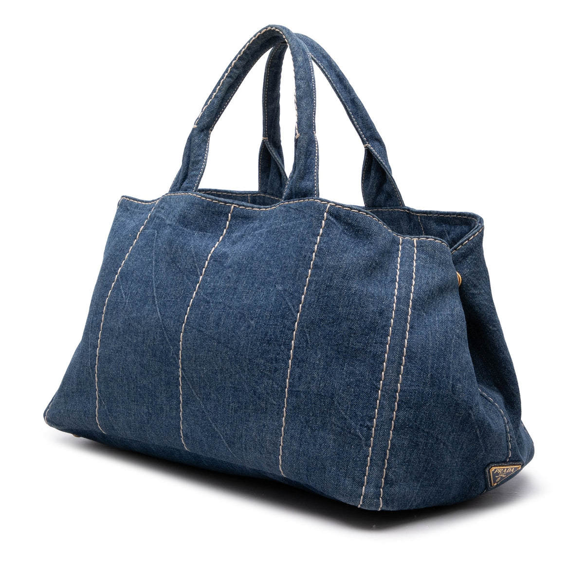 Prada Large Denim Canapa Logo Tote — Blue
