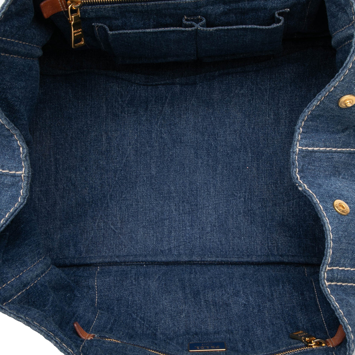 Prada Large Denim Canapa Logo Tote — Blue