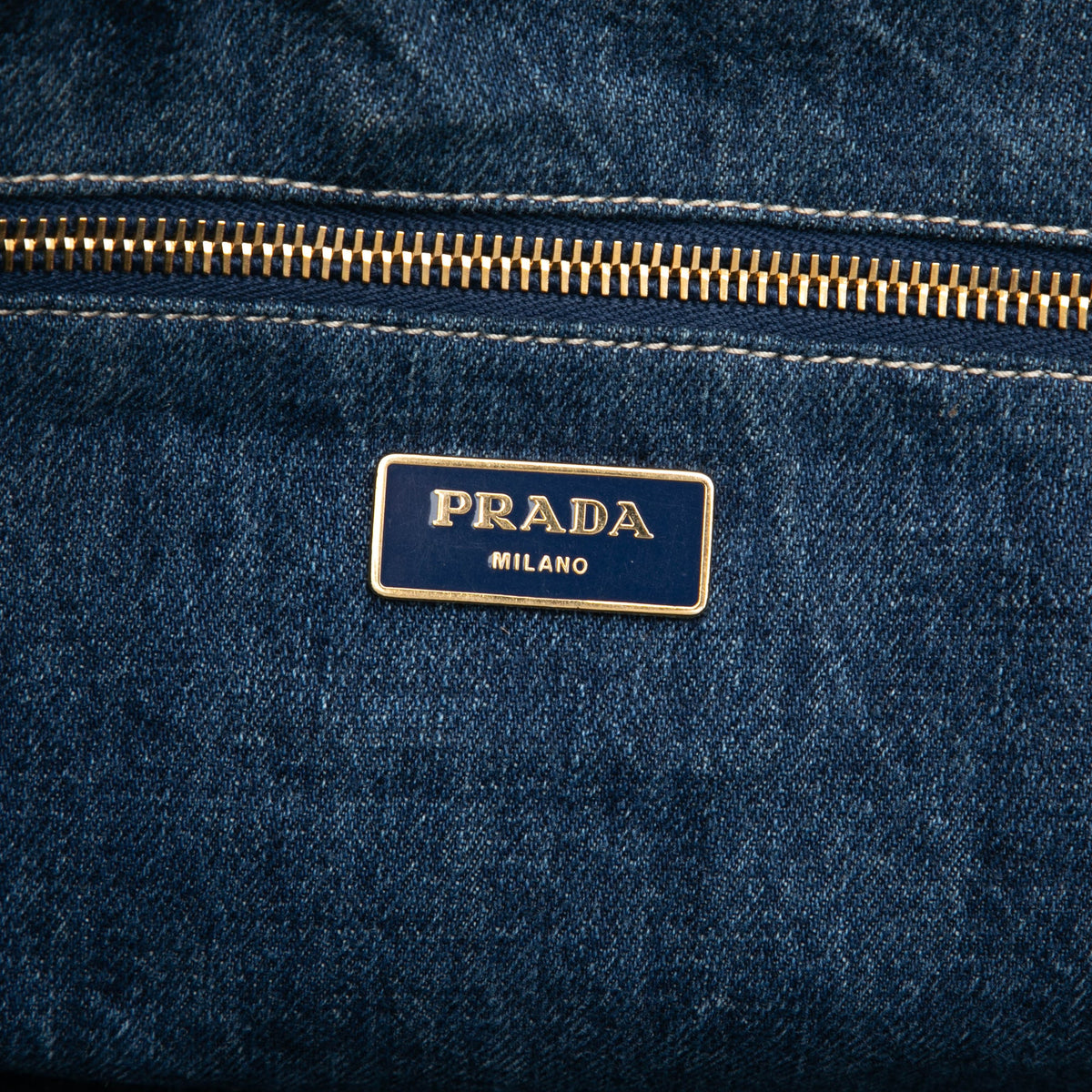 Prada Large Denim Canapa Logo Tote — Blue