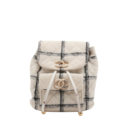 Chanel Large Quilted Tweed Duma Backpack — White