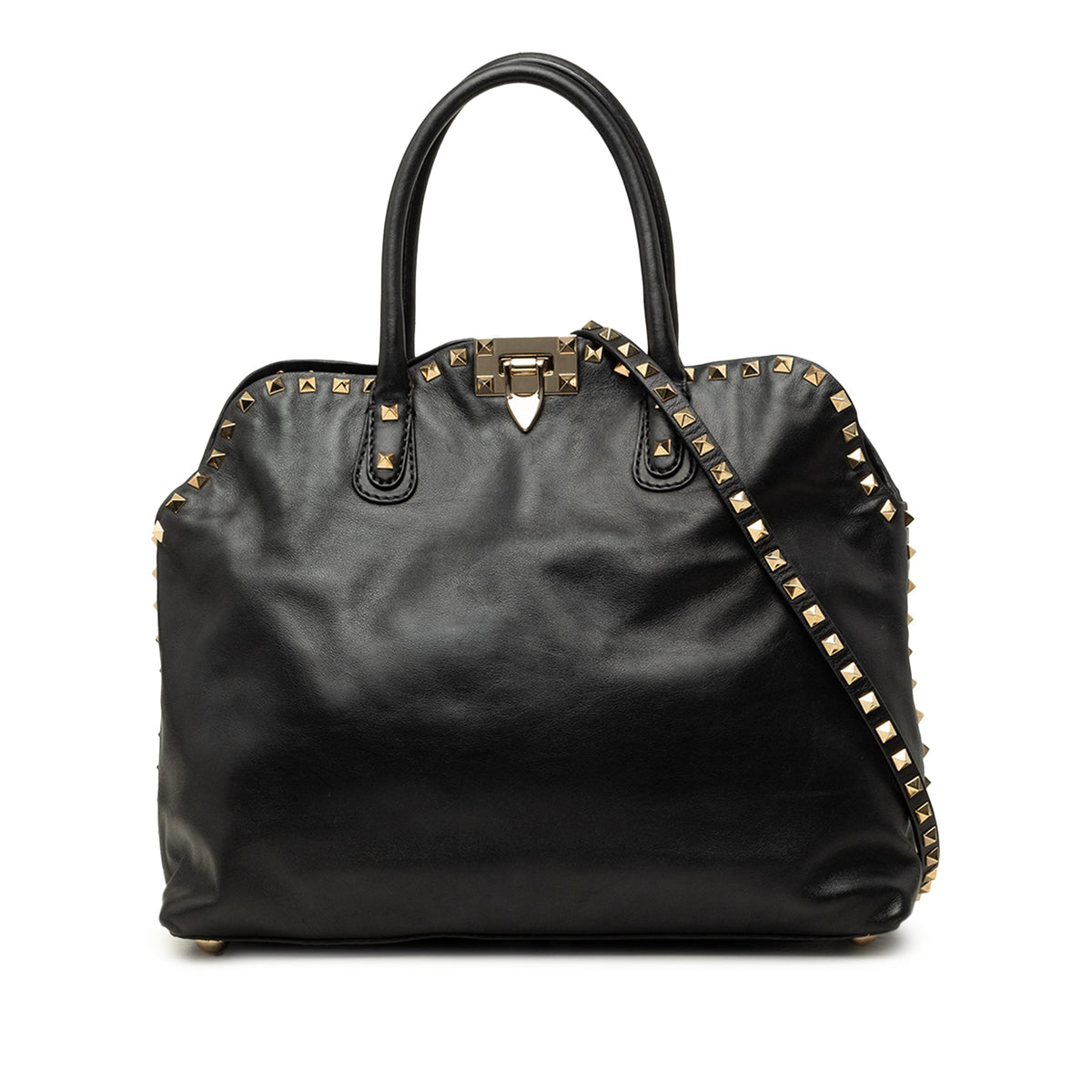 Valentino Leather Rockstud Dome Double Handle Satchel